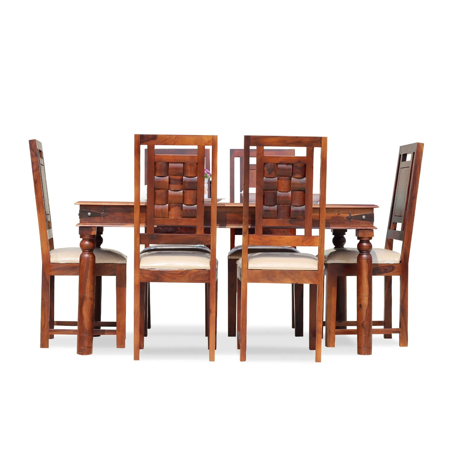 Royal Finish Nivora 6 Seater Dining Set in Natural Furniture Sheesham Wood sheesham dining table image 5