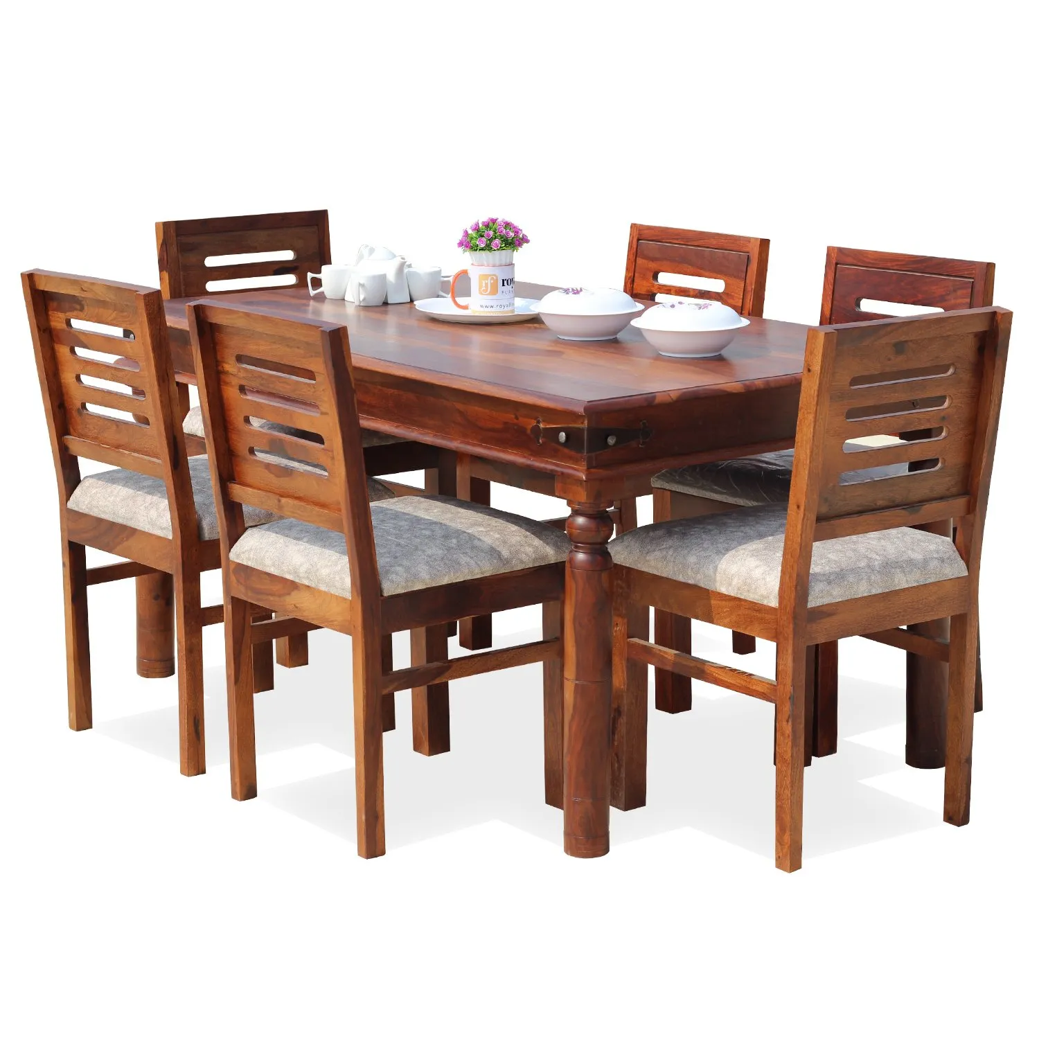 Royal Finish Ecko 6 Seater Classic Dining Set in Natural Furniture Sheesham Wood sheesham dining table image 3