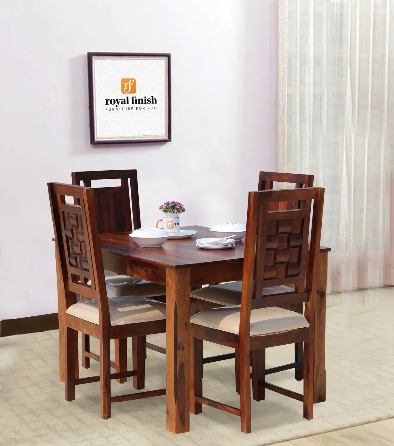 Royal Finish Nexto 4 Dining Set in Natural Premium Furniture Sheesham Wood