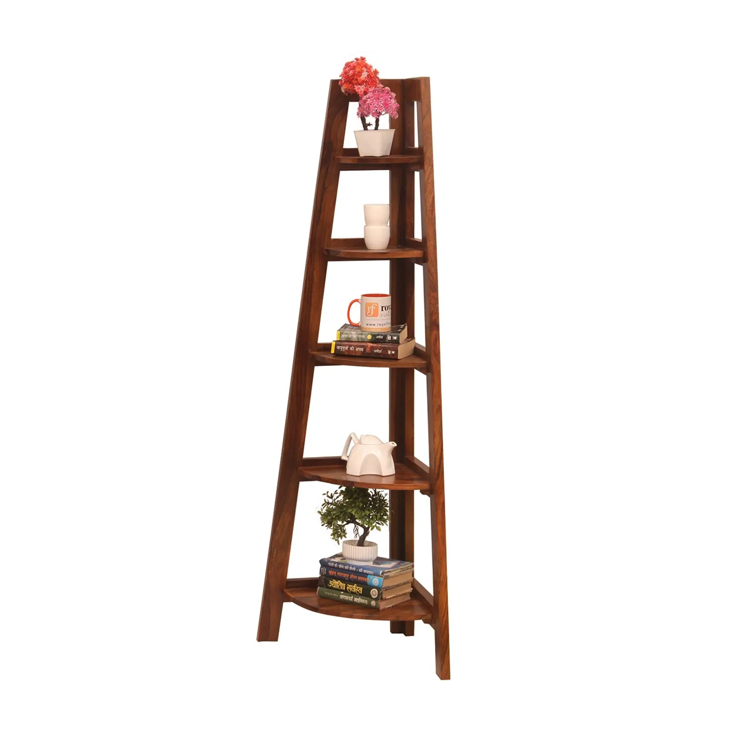 Royal Finish 5 Shelves Assorted Bookshelf in Natural Honey In Sheesham Wood solid wood bookshelf image 2