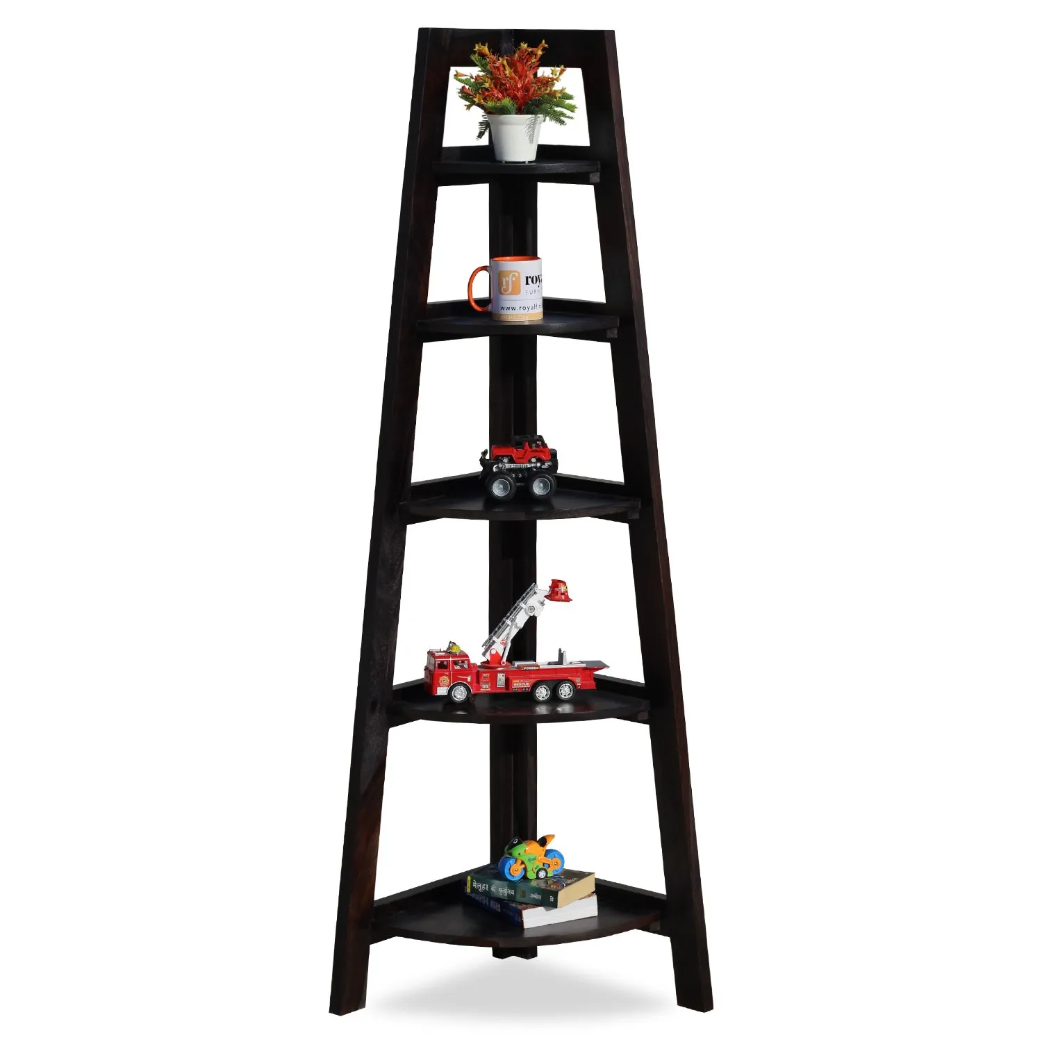 Royal Finish 5 Shelves Assorted Bookshelf in Carbon Black In Sheesham Wood solid wood bookshelf image 6