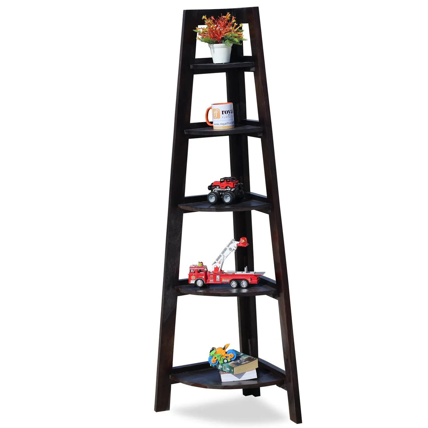 Royal Finish 5 Shelves Assorted Bookshelf in Carbon Black In Sheesham Wood solid wood bookshelf image 11