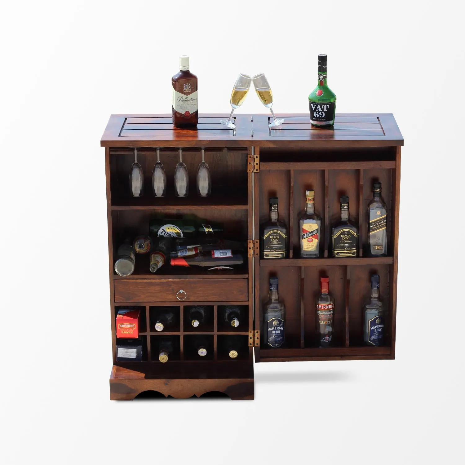 Royal Finish Nivora Bar Cabinate In Premium Quality Sheesham Wood wooden bar cabinet image 5