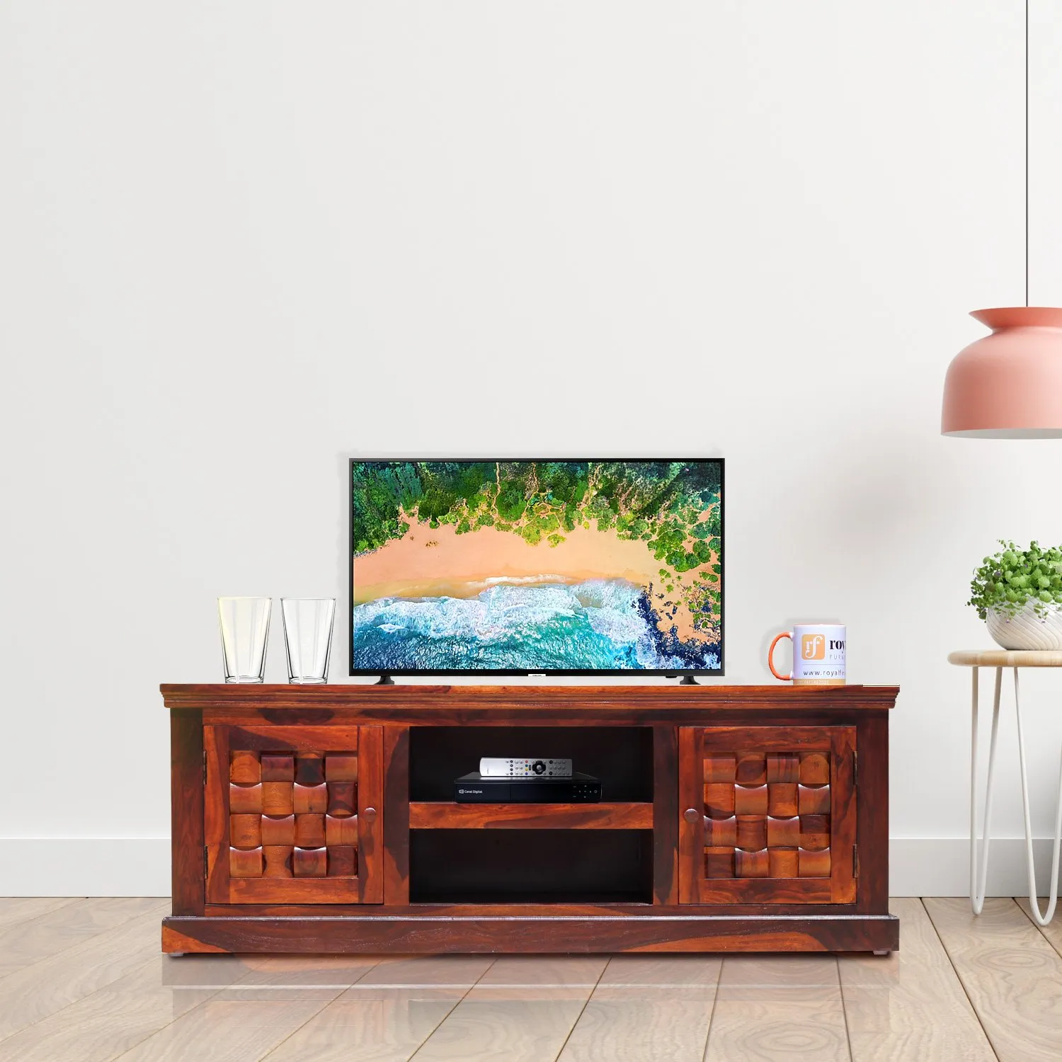 Royal Finish Nivora TV Cabinet in sheesham in Natural Honey Oak Matte Finished