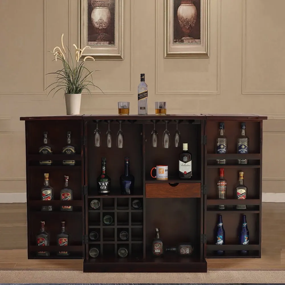Royal Finish Nivora 2 Door Bar in sheesham with Natural color in Matte polished
