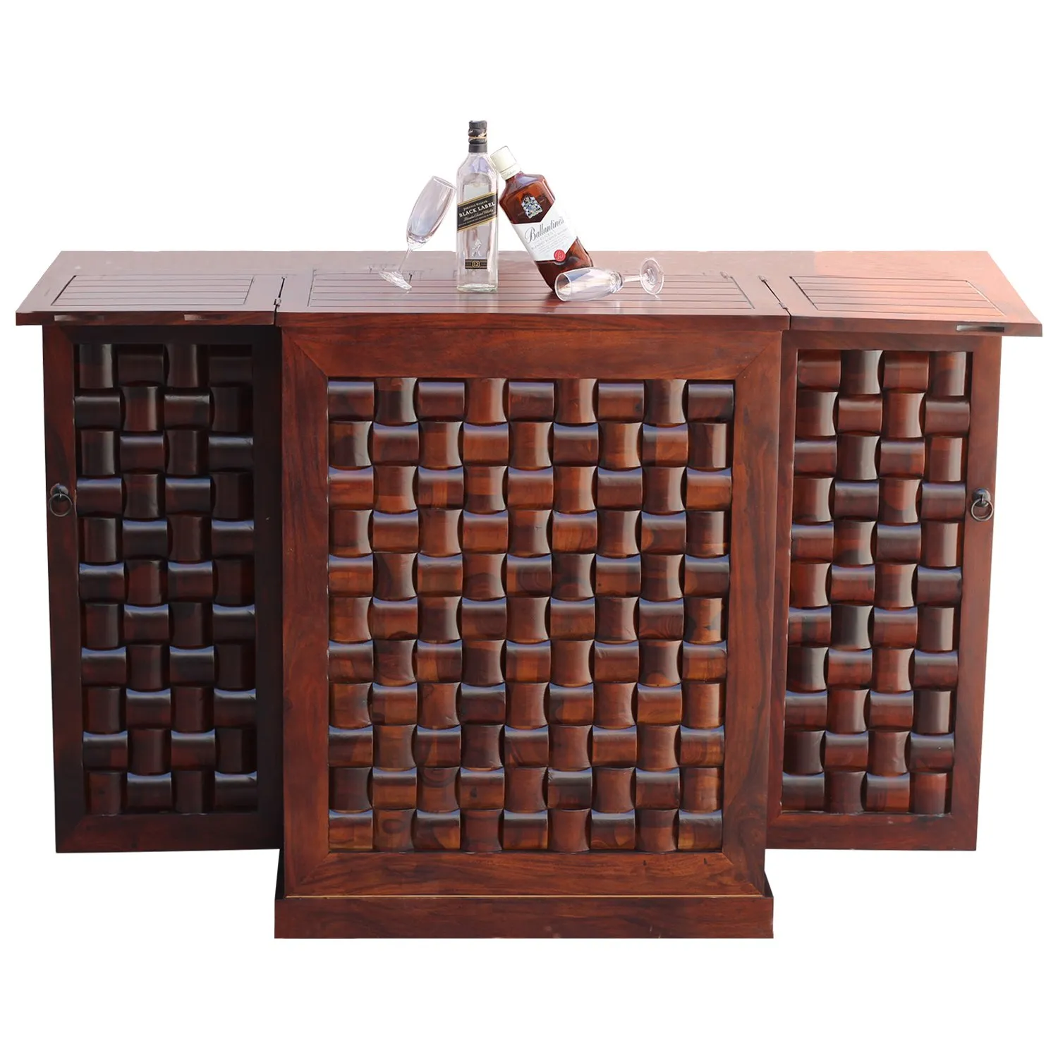 Royal Finish Nivora 2 Door Bar in sheesham with Natural color in Matte polished wooden bar cabinet image 7