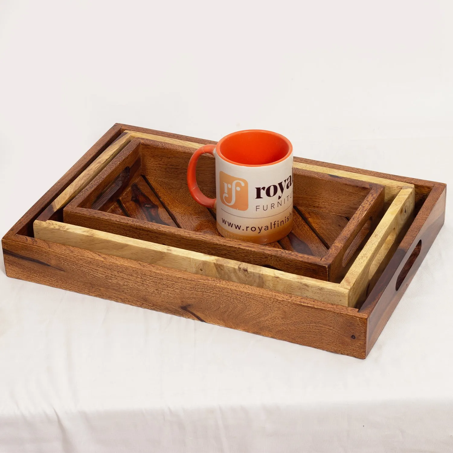 Royal Finish Sheesham Wood Serving Tray Set, Natural Colour with Matte Finish sheesham wood furniture image 2