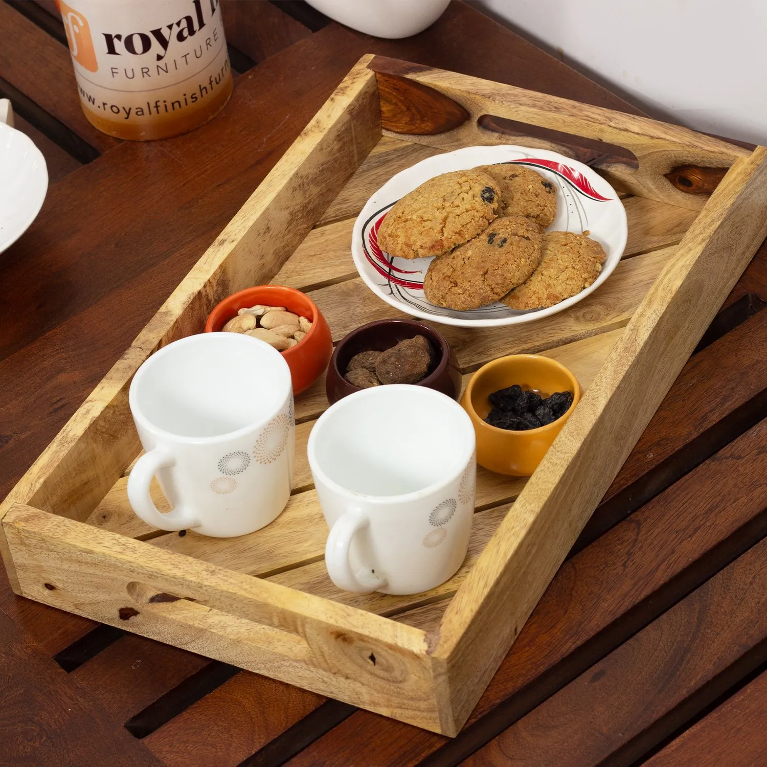 Royal Finish Sheesham Wood Serving Tray Set, Natural Colour with Matte Finish sheesham wood furniture image 10