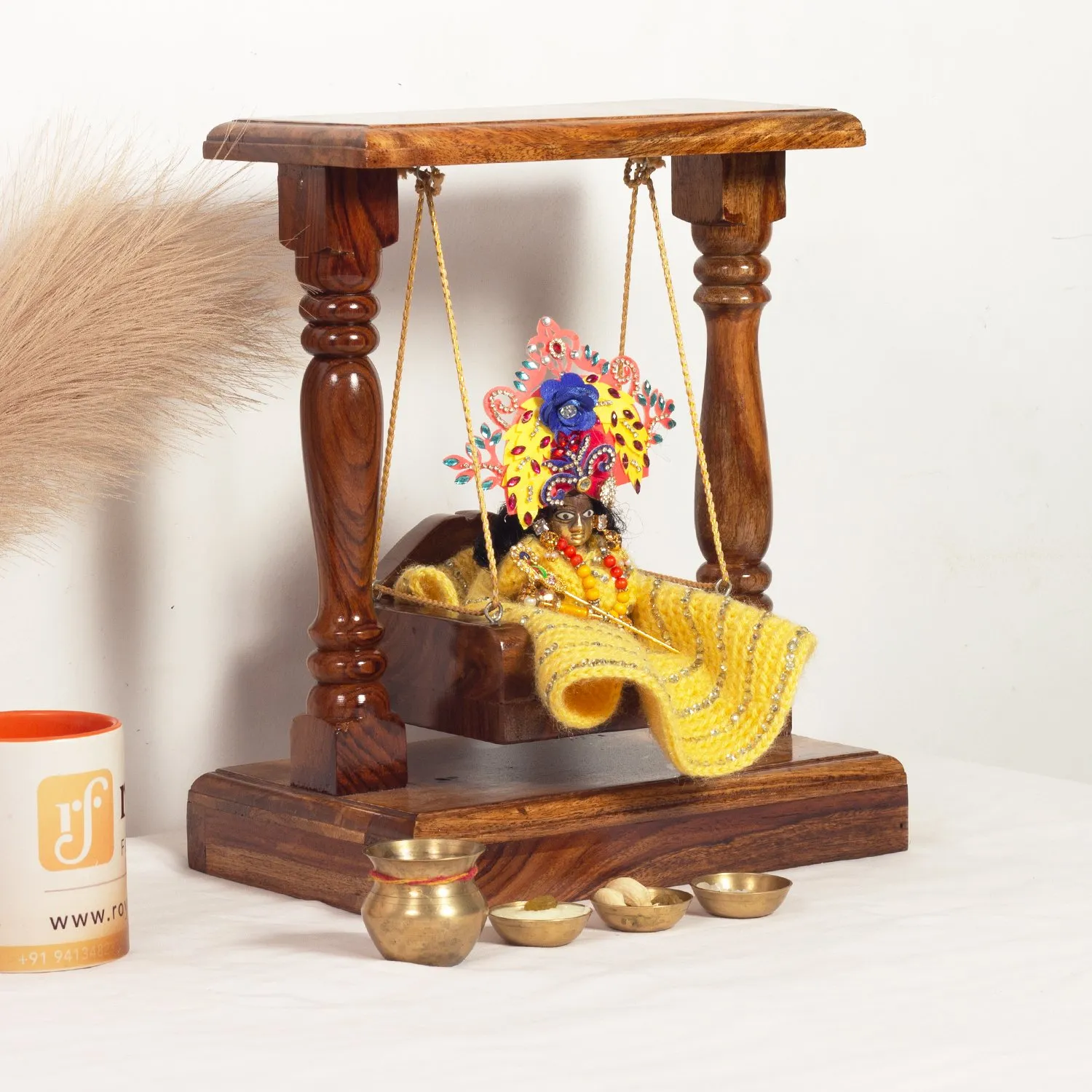 Royal Finish Handcrafted Sheesham Wood Simple Laddu Gopal Jhula, 13.5 x 12 x 7.5 sheesham wood furniture image 3