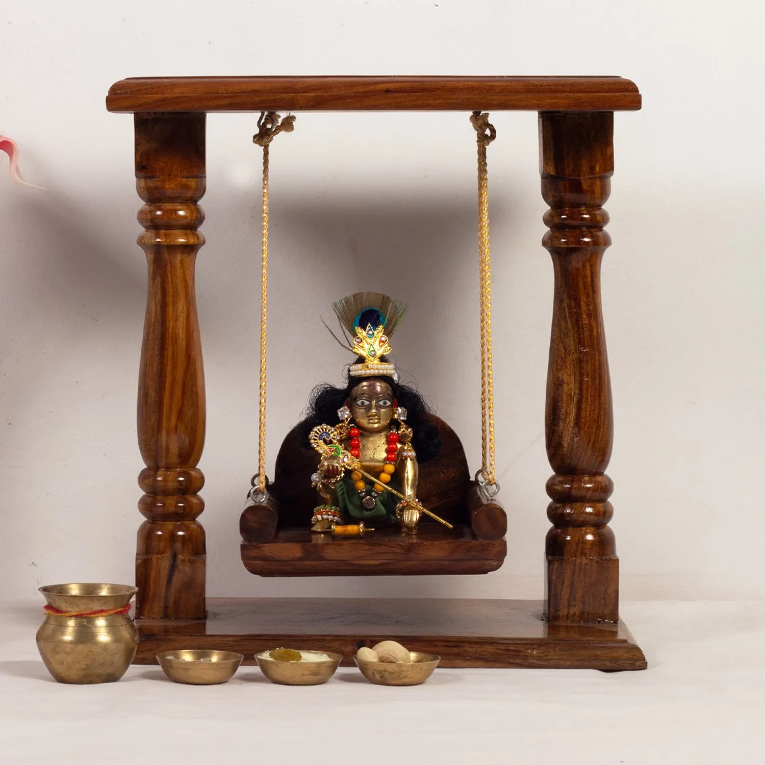 Royal Finish Handcrafted Sheesham Wood Simple Laddu Gopal Jhula, 13.5 x 12 x 7.5 sheesham wood furniture image 8