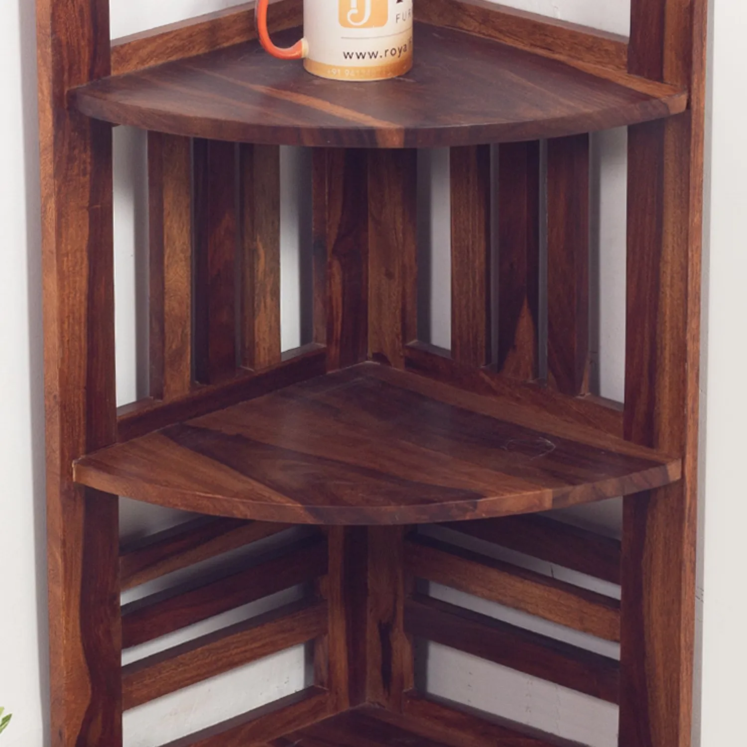 Royal Finish classic Sheesham Wood Corner Shelving Unit, 3 Shelves, 35.5 x 35.5 sheesham wood furniture image 4