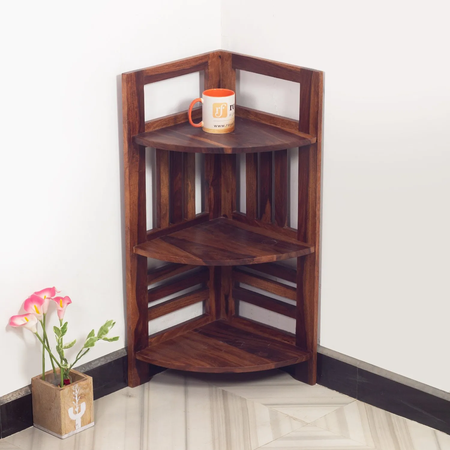 Royal Finish classic Sheesham Wood Corner Shelving Unit, 3 Shelves, 35.5 x 35.5 sheesham wood furniture image 6