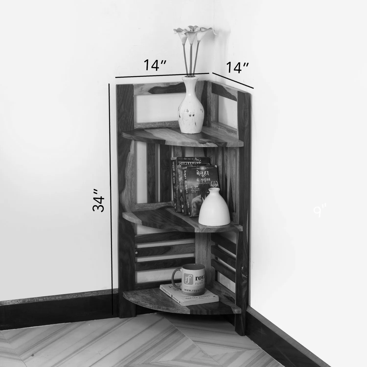 Royal Finish classic Sheesham Wood Corner Shelving Unit, 3 Shelves, 35.5 x 35.5 sheesham wood furniture image 10