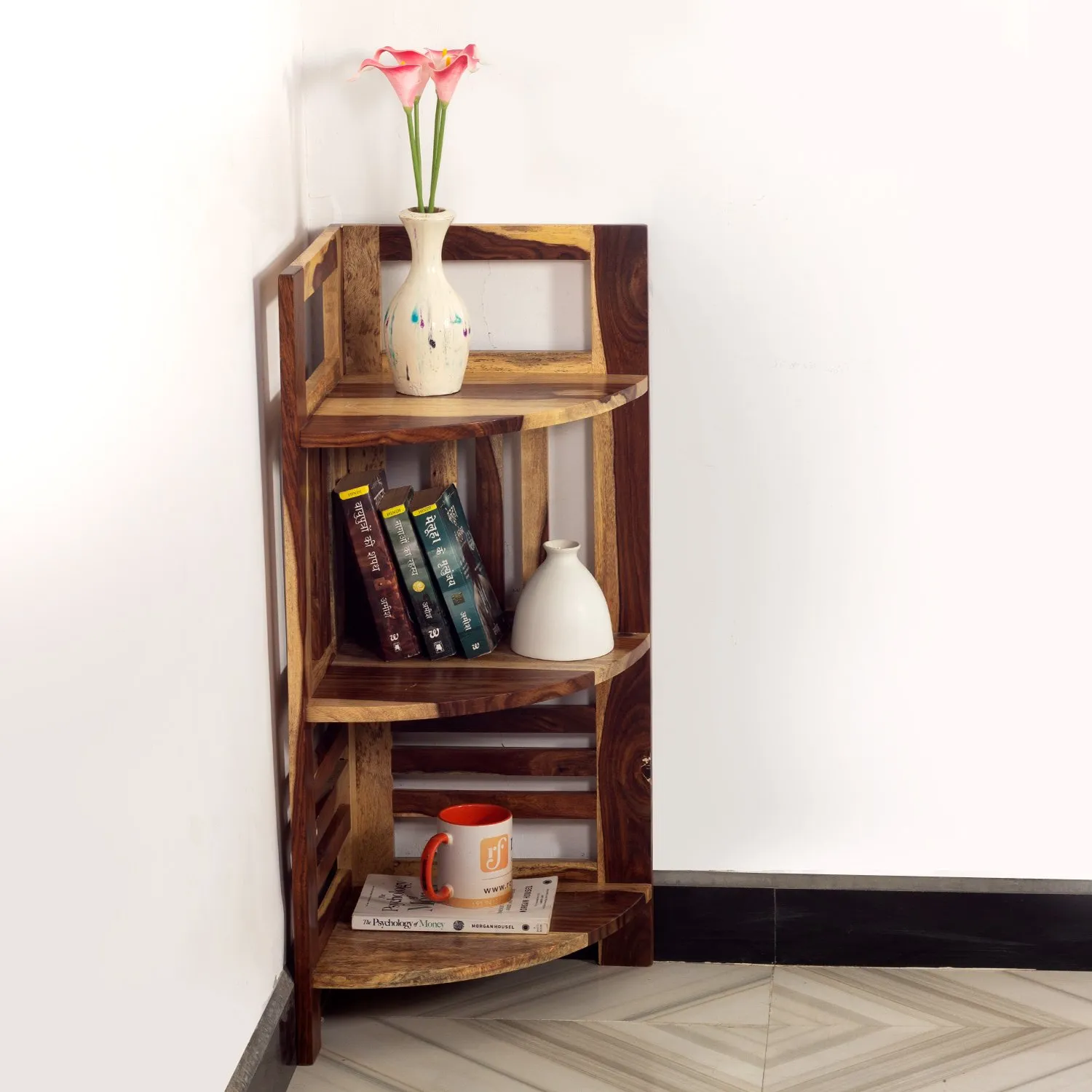 Royal Finish classic Sheesham Wood Corner Shelving Unit, 3 Shelves, 35.5 x 35.5 sheesham wood furniture image 11