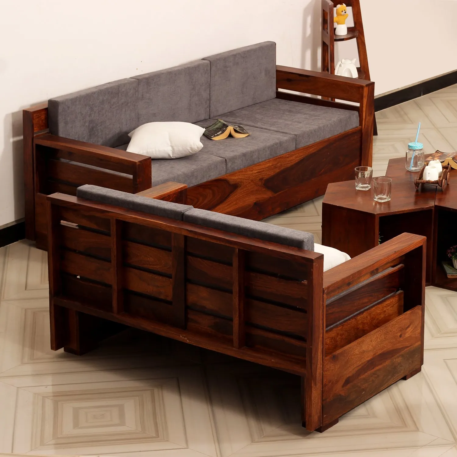 Royal Finish MirageMingle 3 Seater Sofa With Cushions wooden sofa set image 2