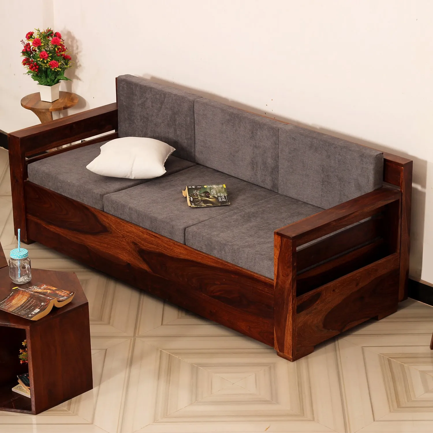 Royal Finish MirageMingle 3 Seater Sofa With Cushions wooden sofa set image 5