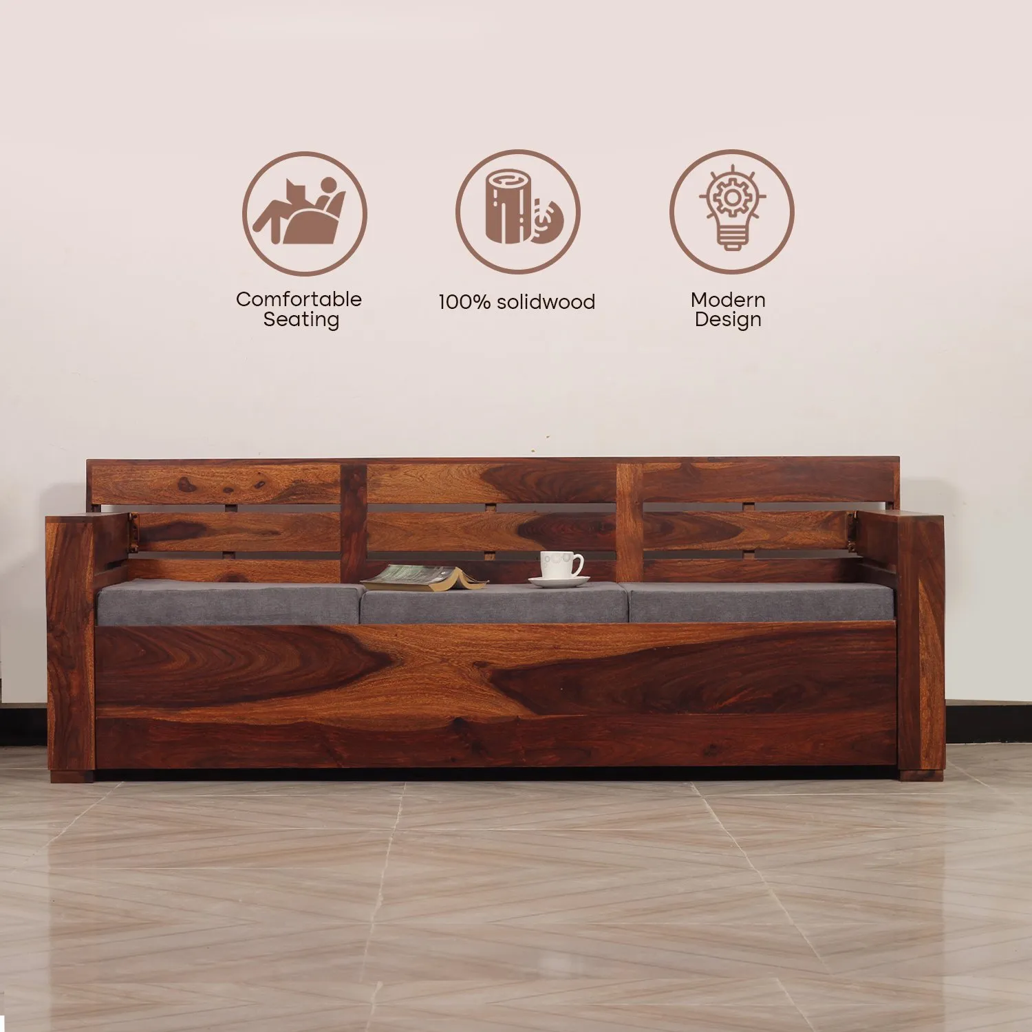 Royal Finish MirageMingle 3 Seater Sofa With Cushions wooden sofa set image 8