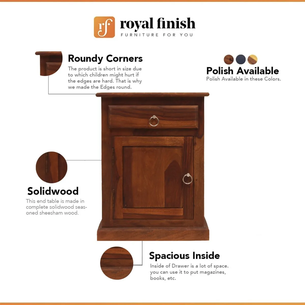 Royal Finish Stellar Bedside Table In Furniture Sheesham Wood In Natural sheesham wood bed image 2