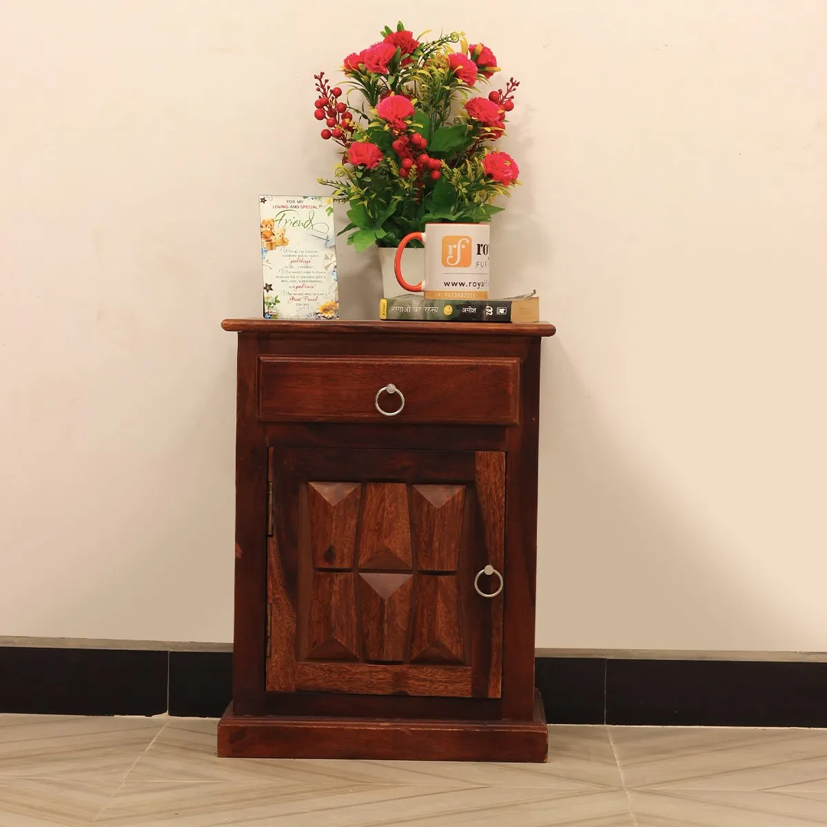 Royal Finish SlumberCraft Bedside Table In Furniture Sheesham Wood In Natural