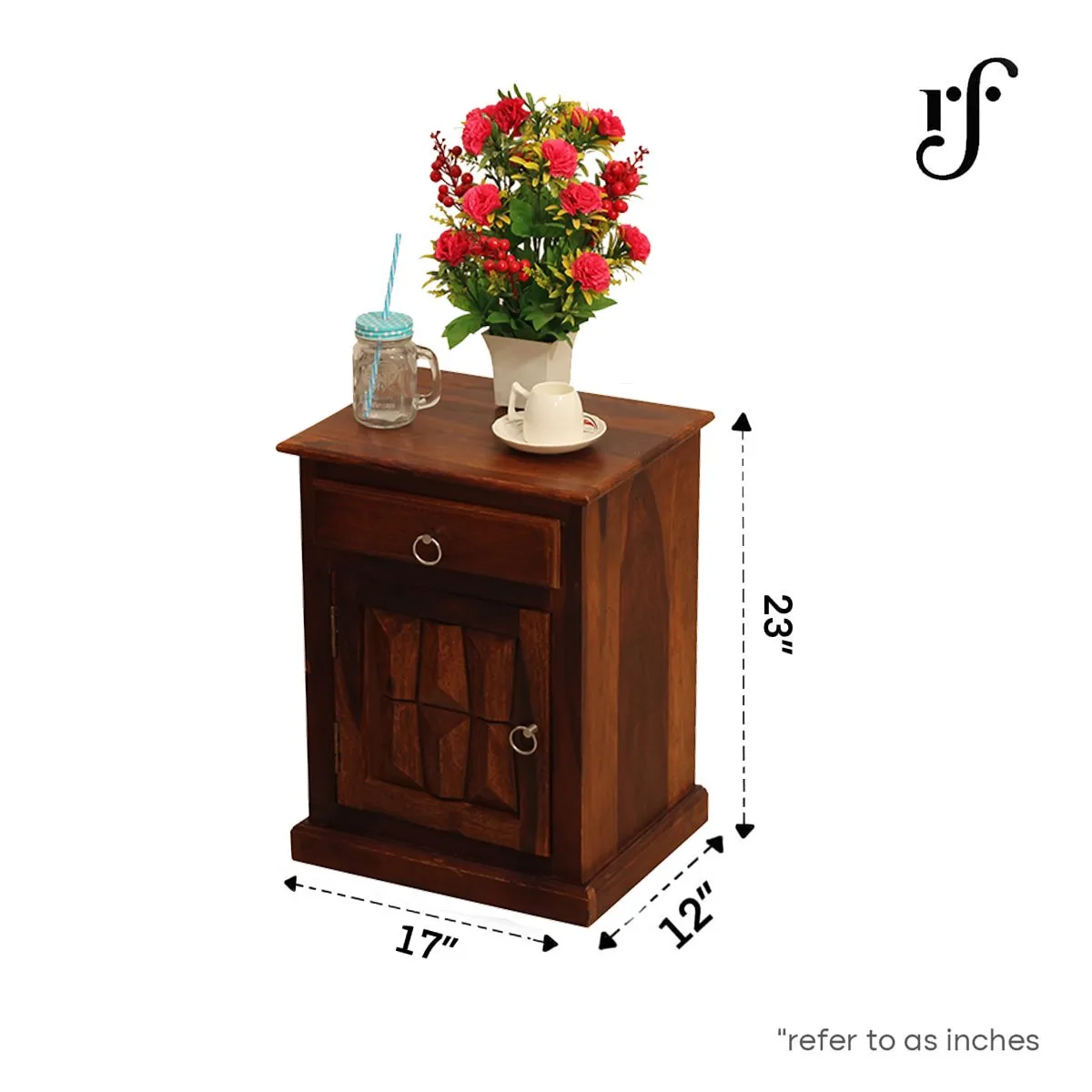 Royal Finish SlumberCraft Bedside Table In Furniture Sheesham Wood In Natural sheesham wood bed image 3