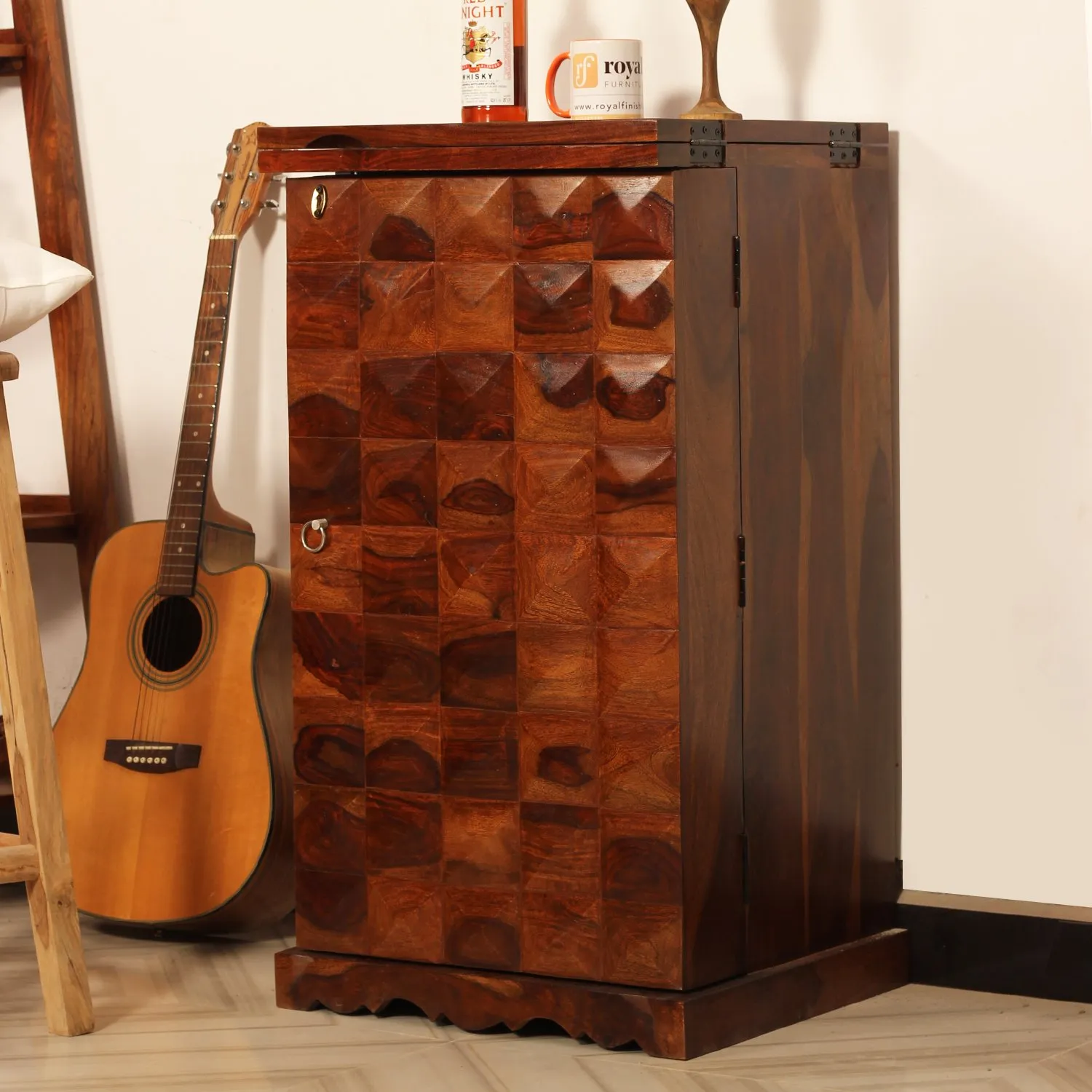 Royal Finish Diamondie Bar Cabinate In Premium Quality Sheesham Wood wooden bar cabinet image 6