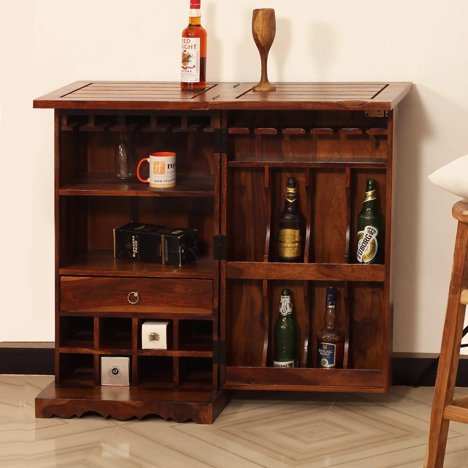 Royal Finish Diamondie Bar Cabinate In Premium Quality Sheesham Wood wooden bar cabinet image 7