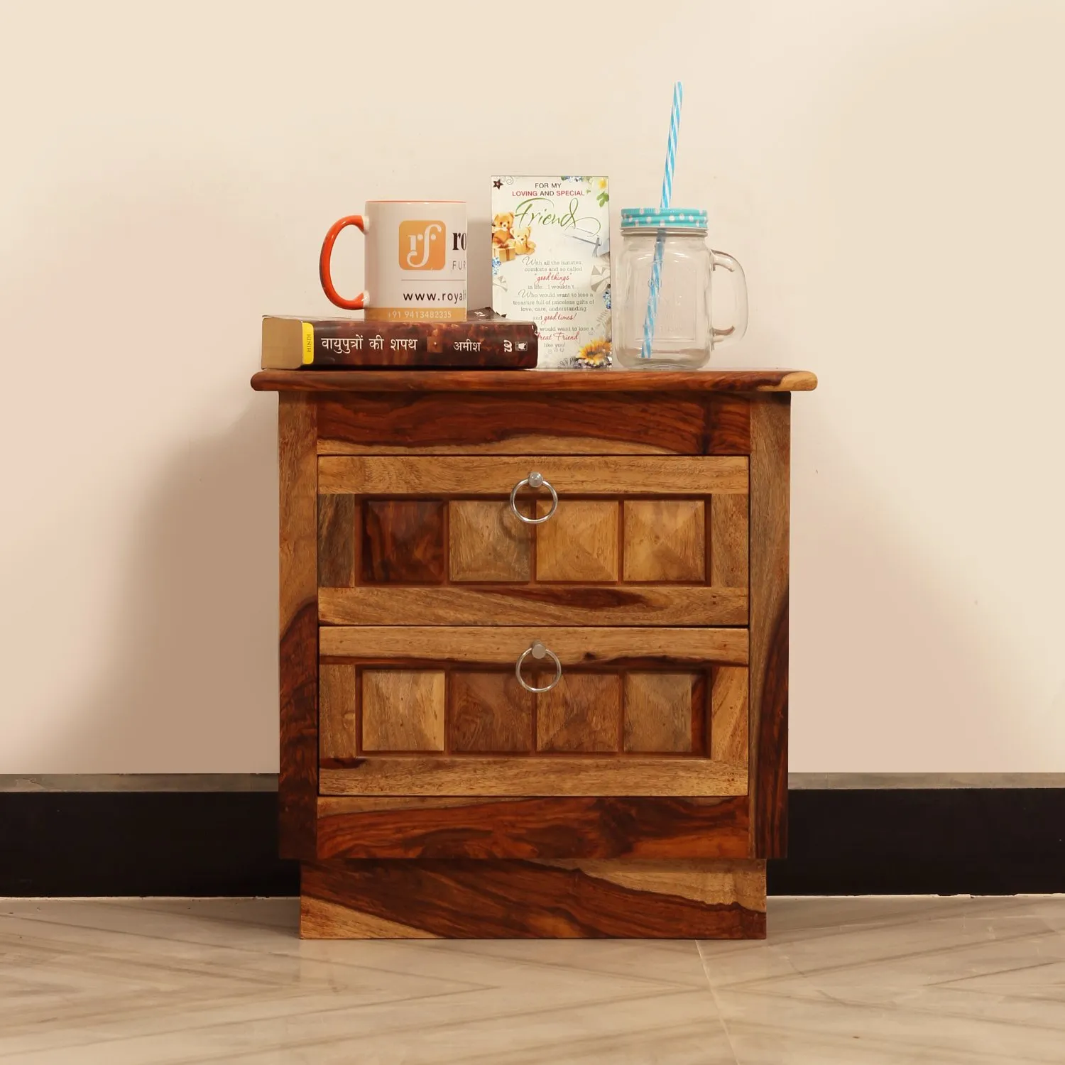 Royal Finish Diamondie Bedside Table In Furniture Sheesham Wood In Natural