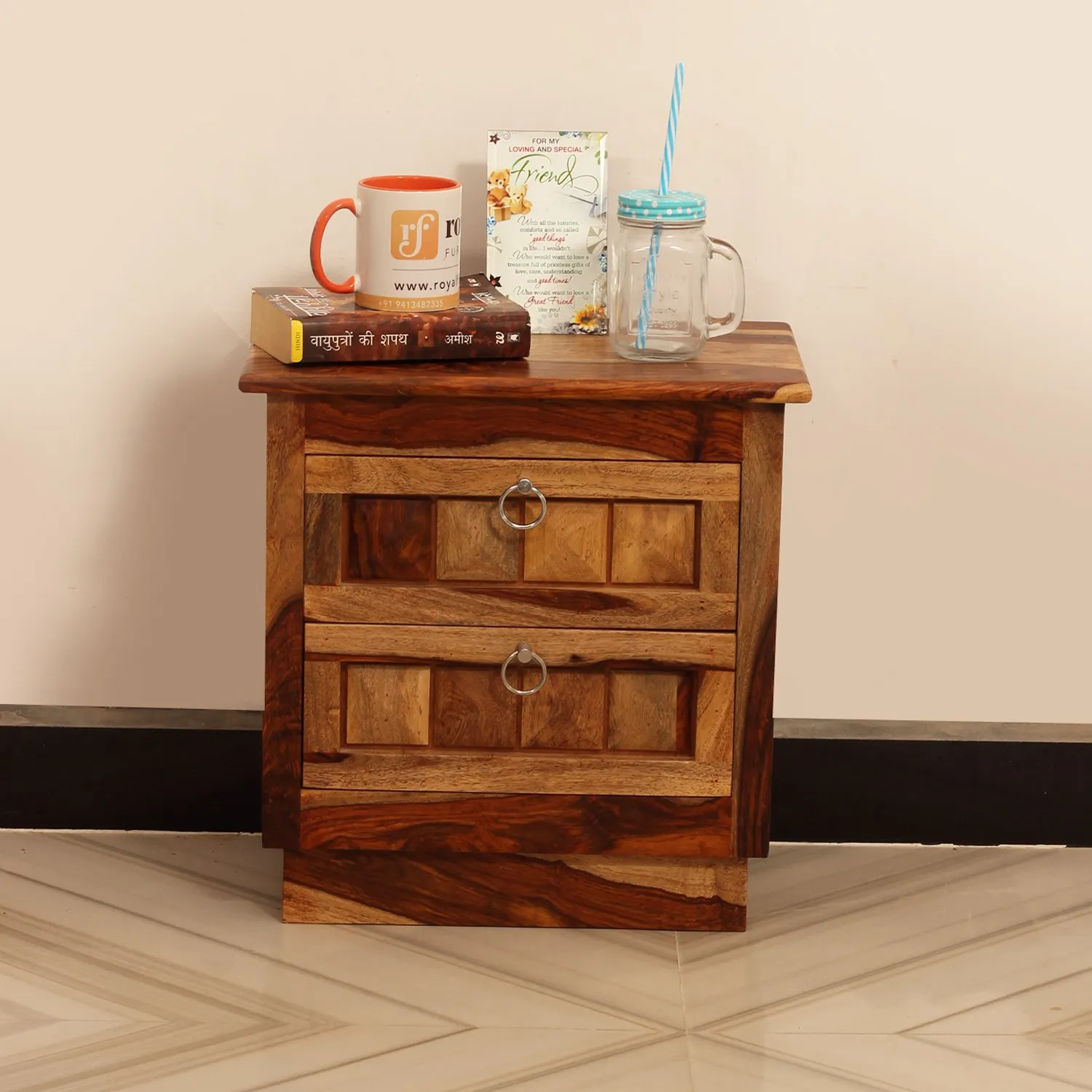 Royal Finish Diamondie Bedside Table In Furniture Sheesham Wood In Natural sheesham wood bed image 5