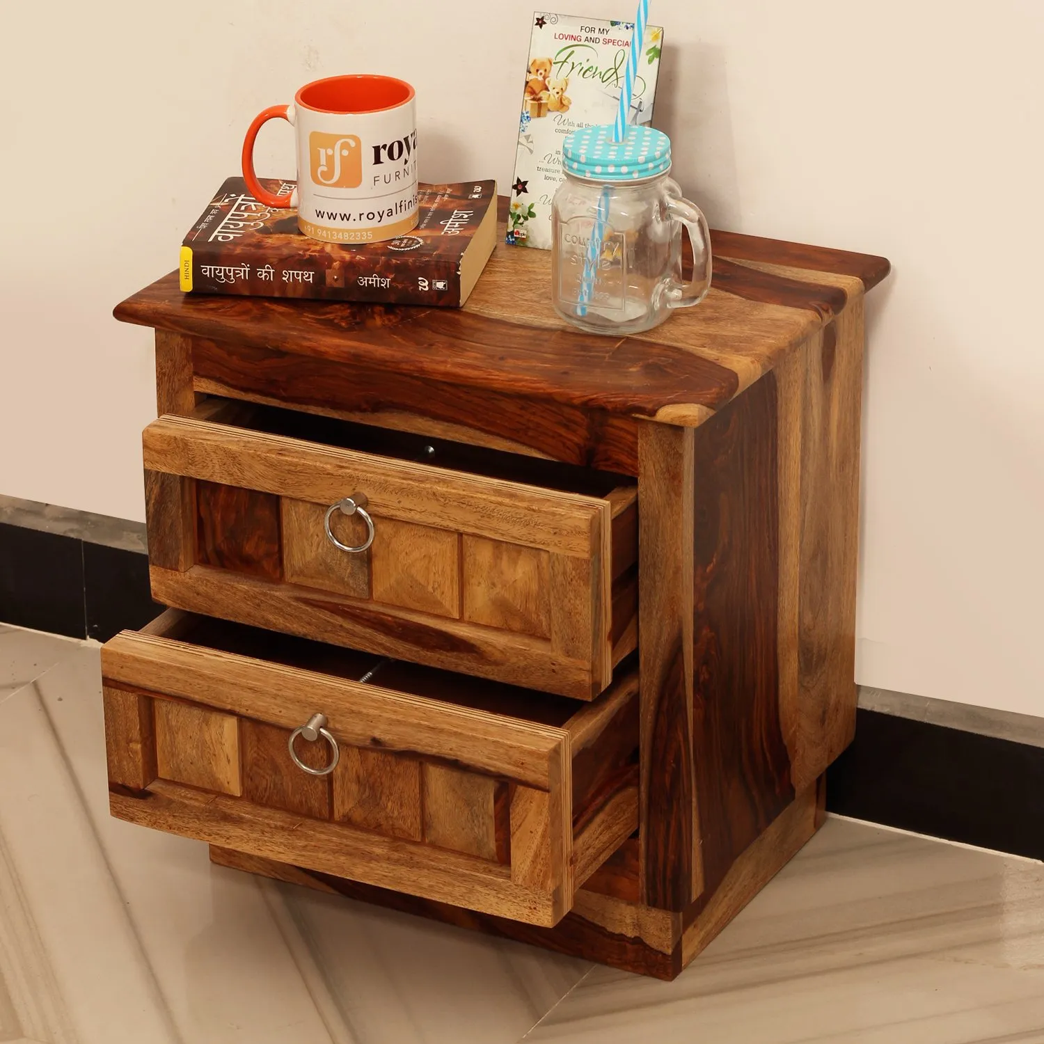 Royal Finish Diamondie Bedside Table In Furniture Sheesham Wood In Natural sheesham wood bed image 8