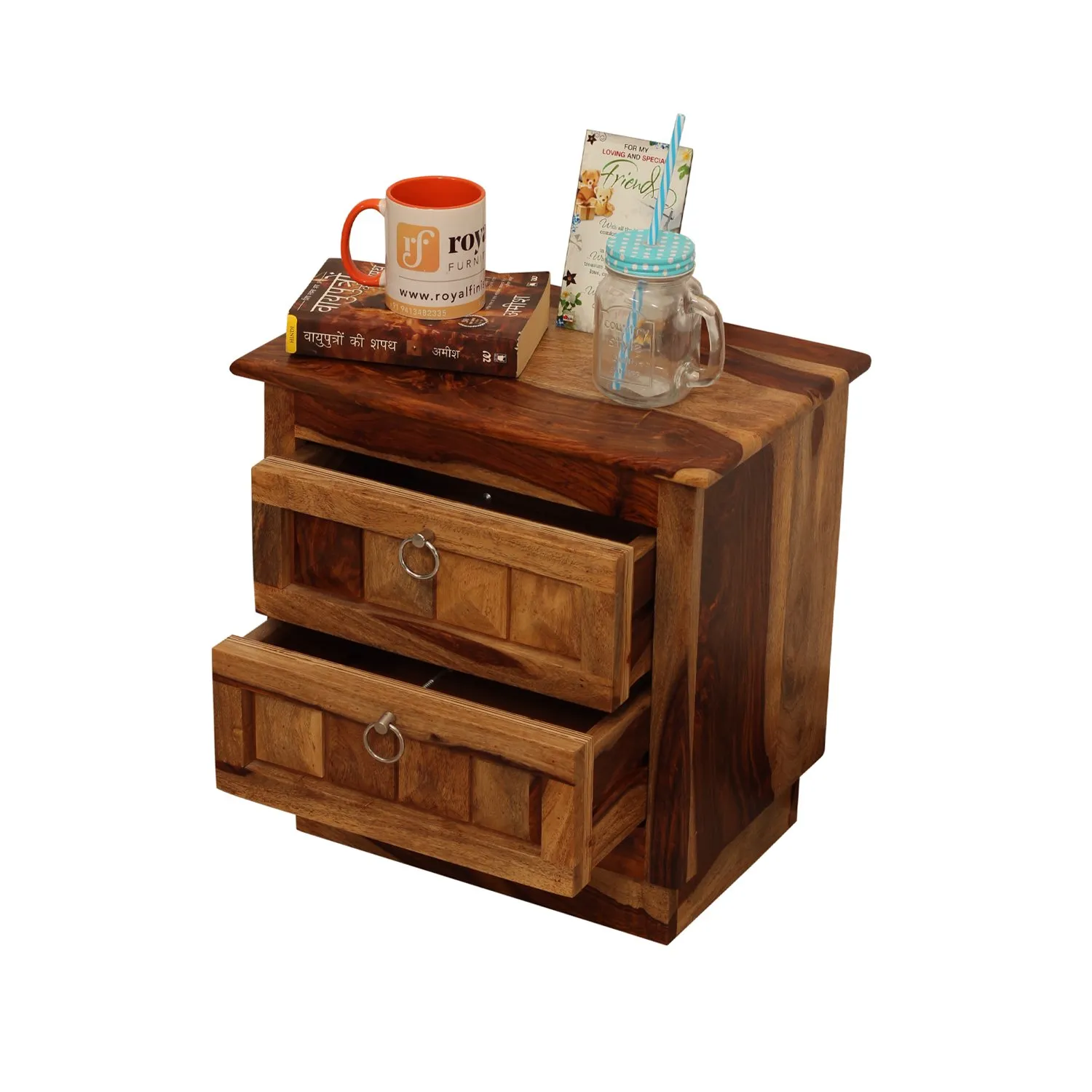 Royal Finish Diamondie Bedside Table In Furniture Sheesham Wood In Natural sheesham wood bed image 9