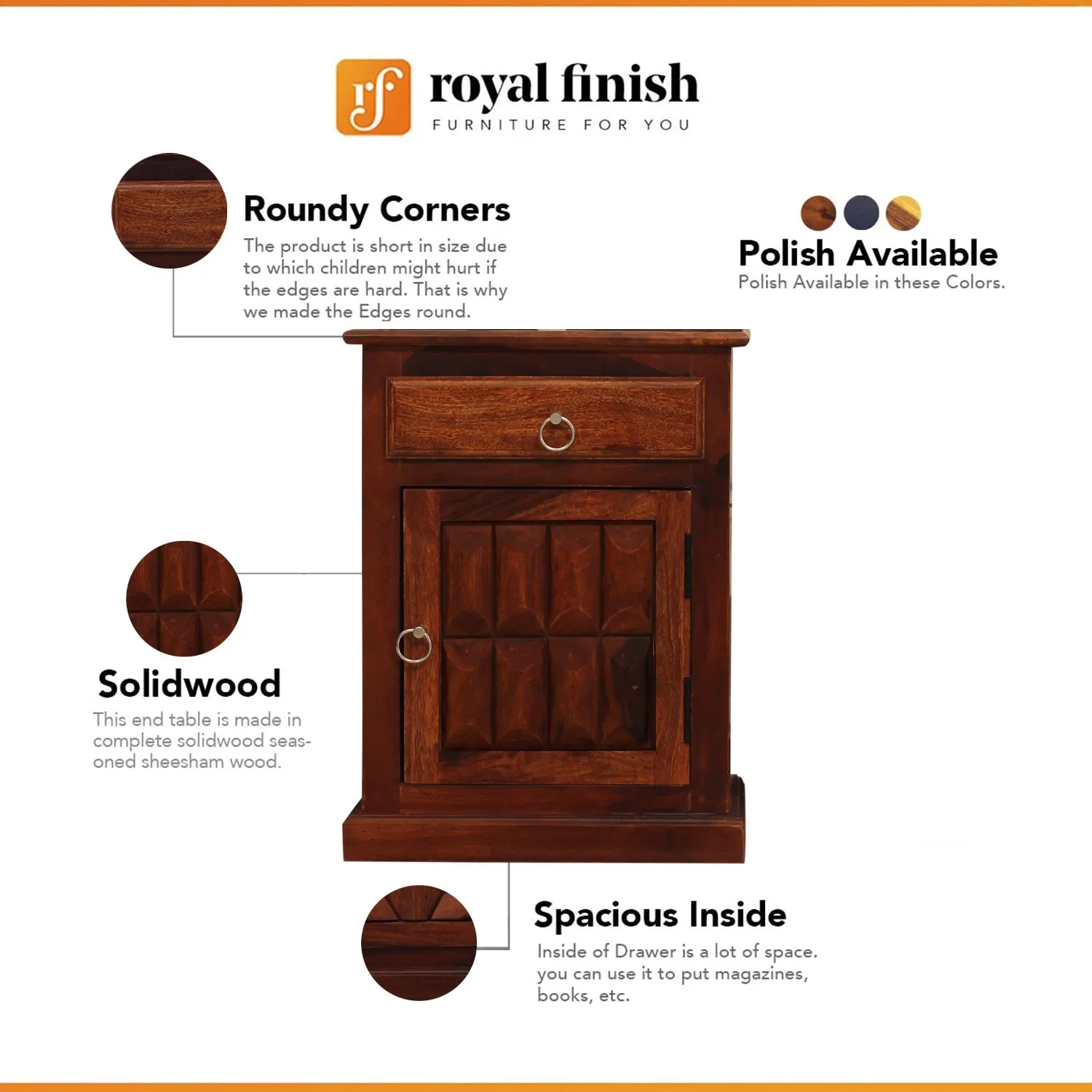 Royal Finish Celiko Bedside Table In Furniture Sheesham Wood In Natural Colour sheesham wood bed image 2