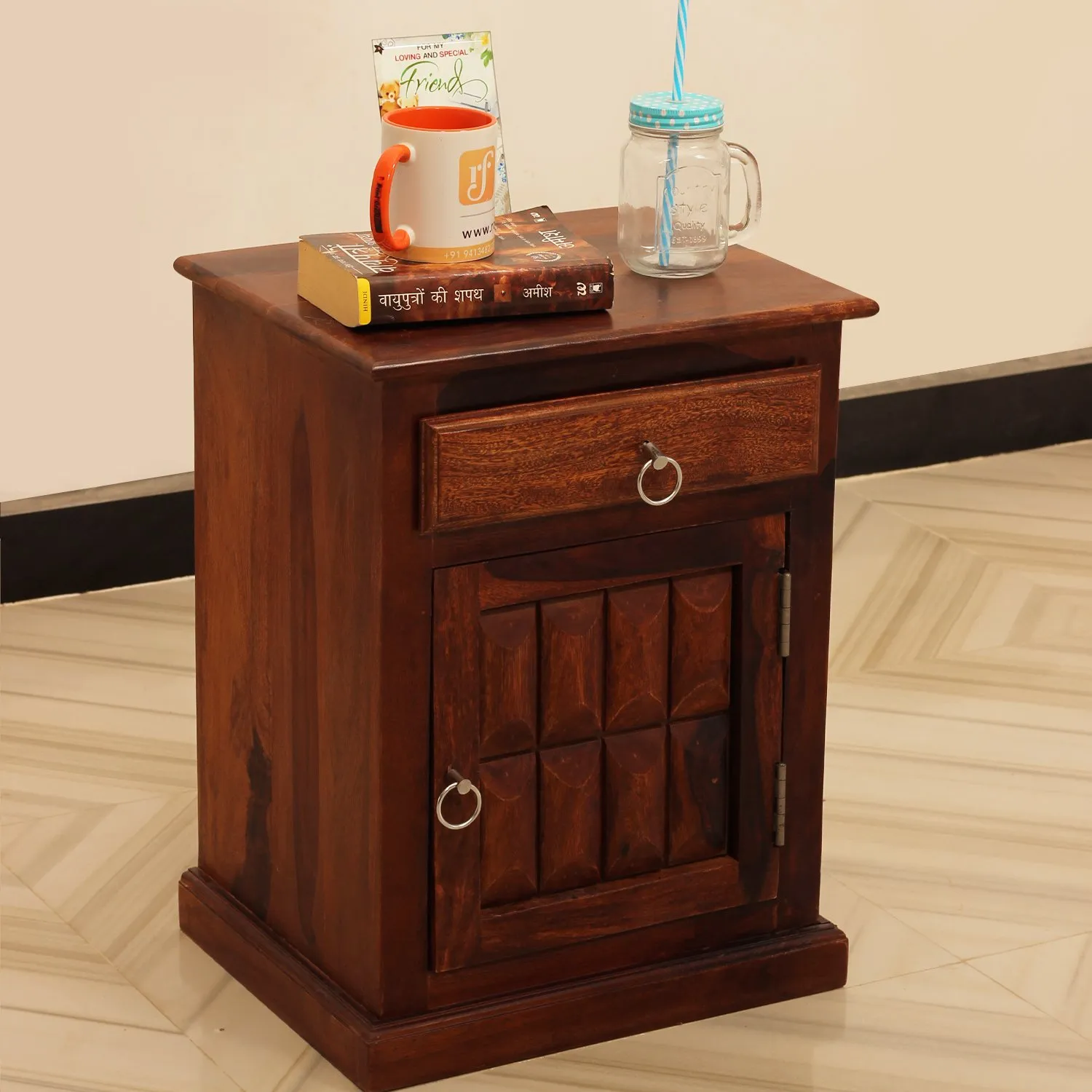 Royal Finish Celiko Bedside Table In Furniture Sheesham Wood In Natural Colour sheesham wood bed image 4