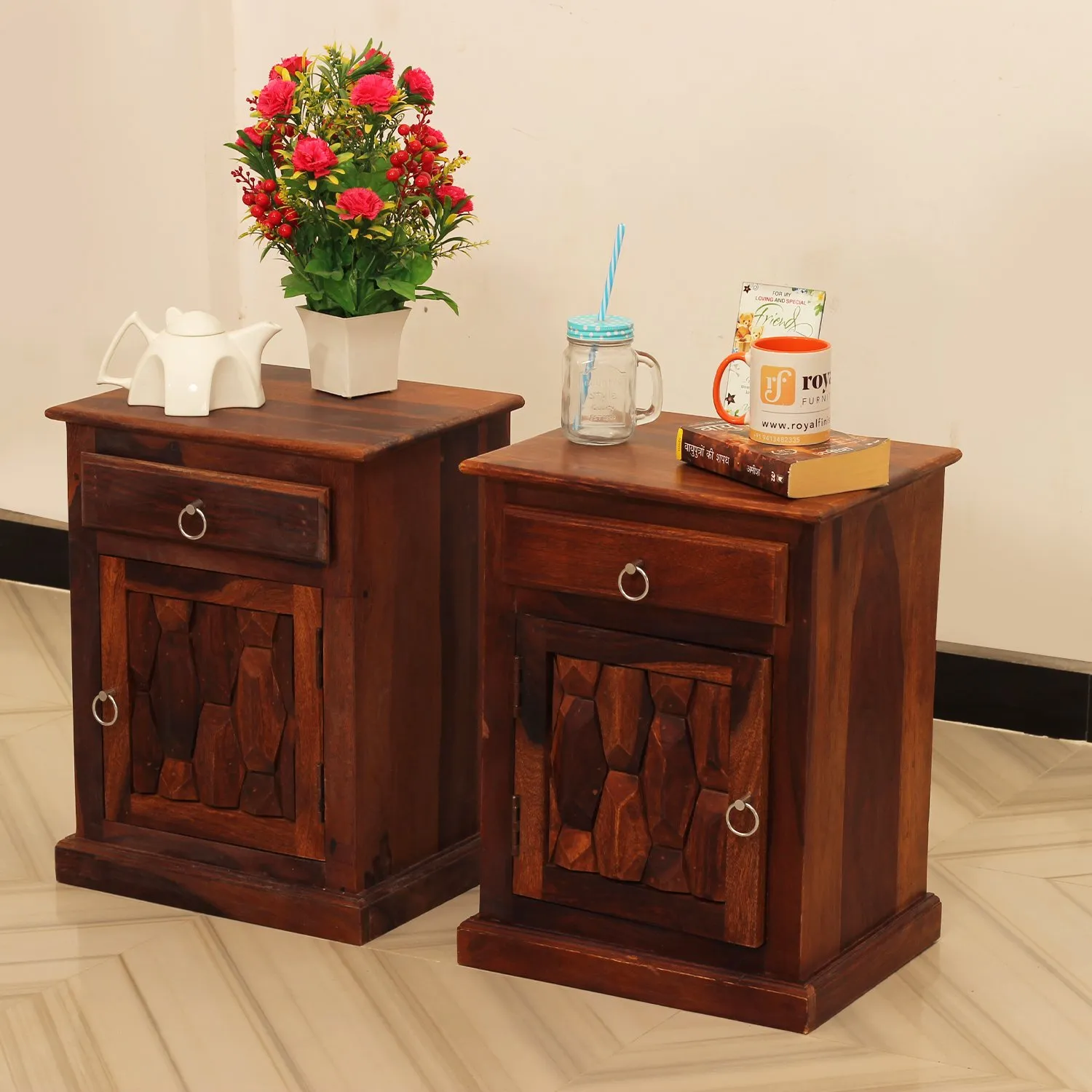 Royal Finish SouthSeista Double Bedside Table In Furniture Sheesham In Natural sheesham wood bed image 4