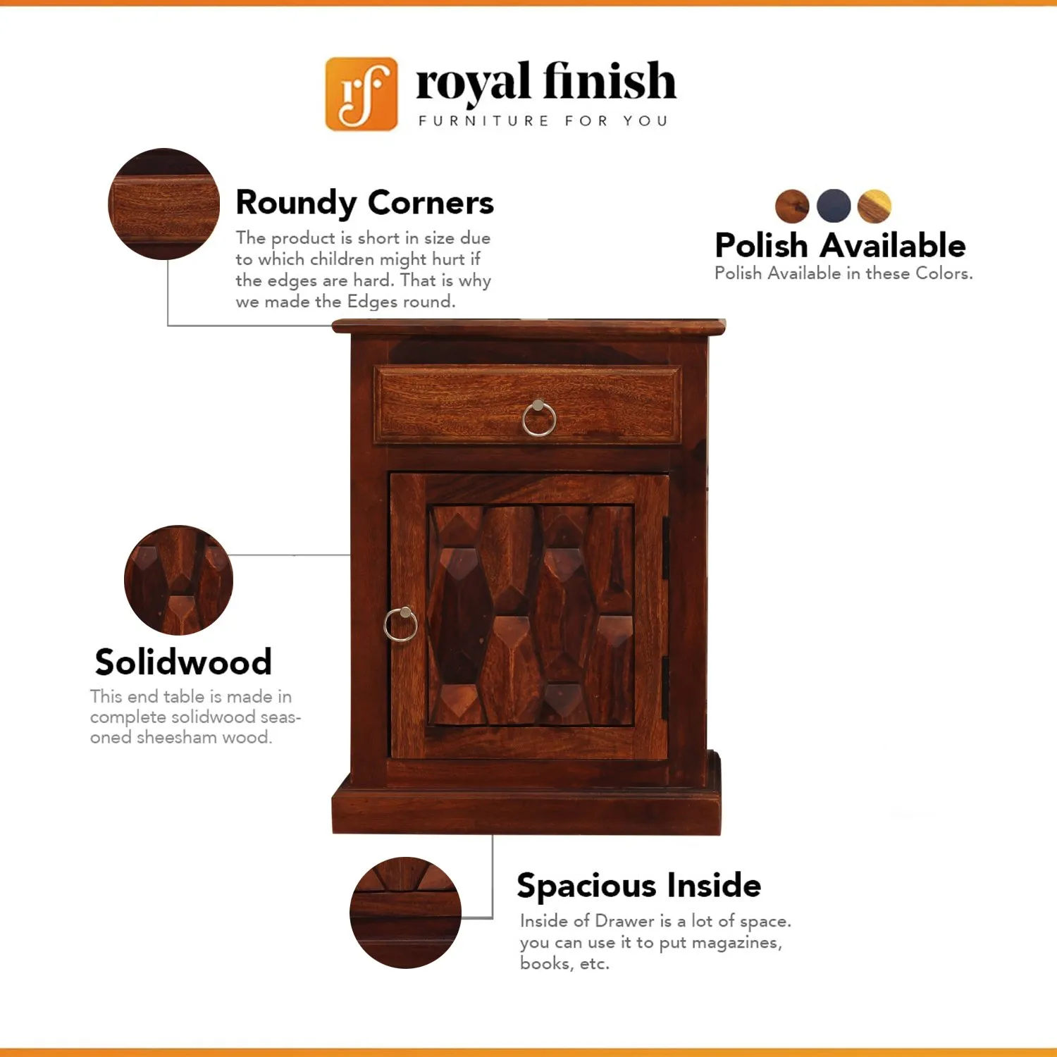 Royal Finish SouthSeista Bedside Table In Furniture Sheesham Wood In Natural sheesham wood bed image 2