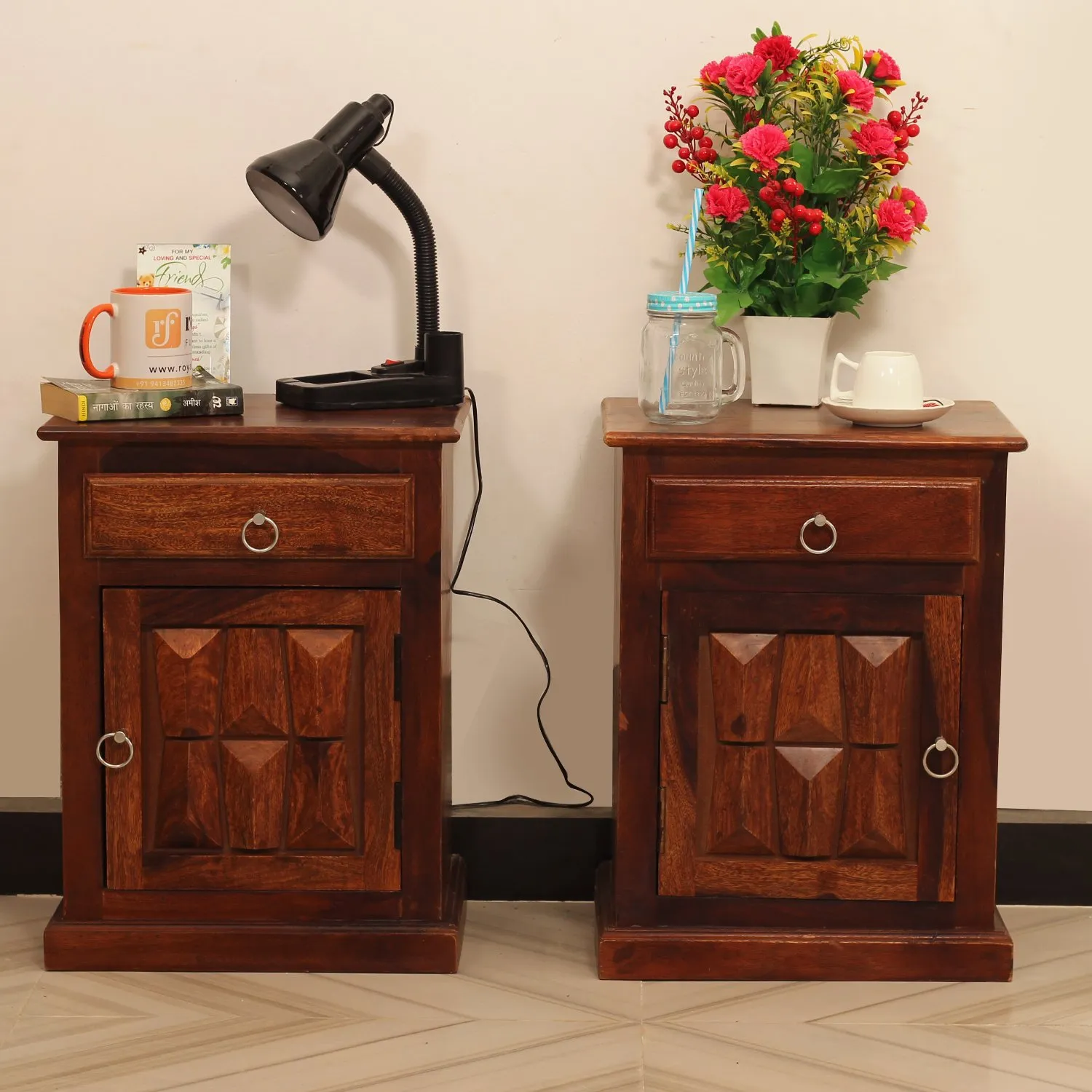 Royal Finish SlumberCraft Double Bedside Table In Furniture Sheesham Natural