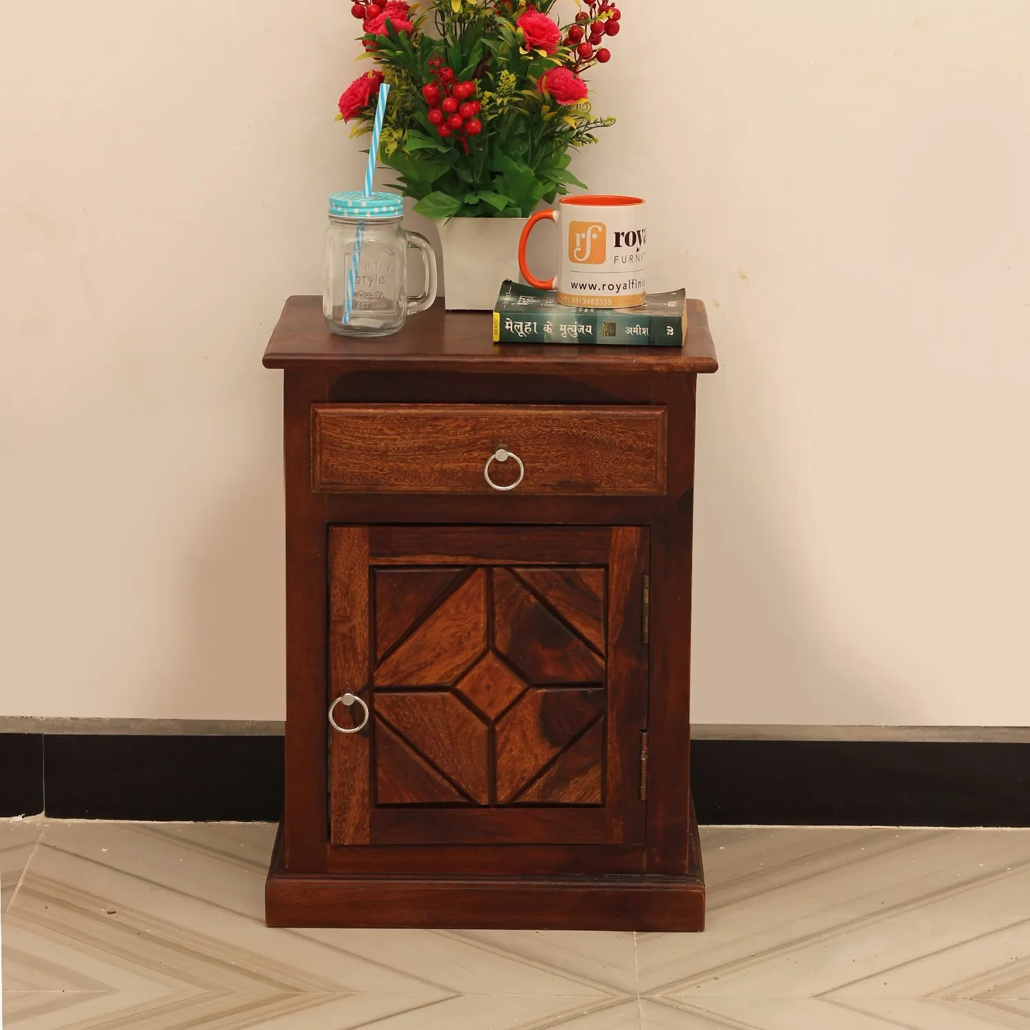 Royal Finish Opulent Bedside Table In Furniture Sheesham Wood In Natural Colour