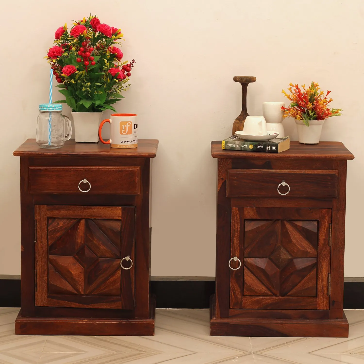 Royal Finish Tranquil Double Bedside Table In Furniture Sheesham Natural Colour
