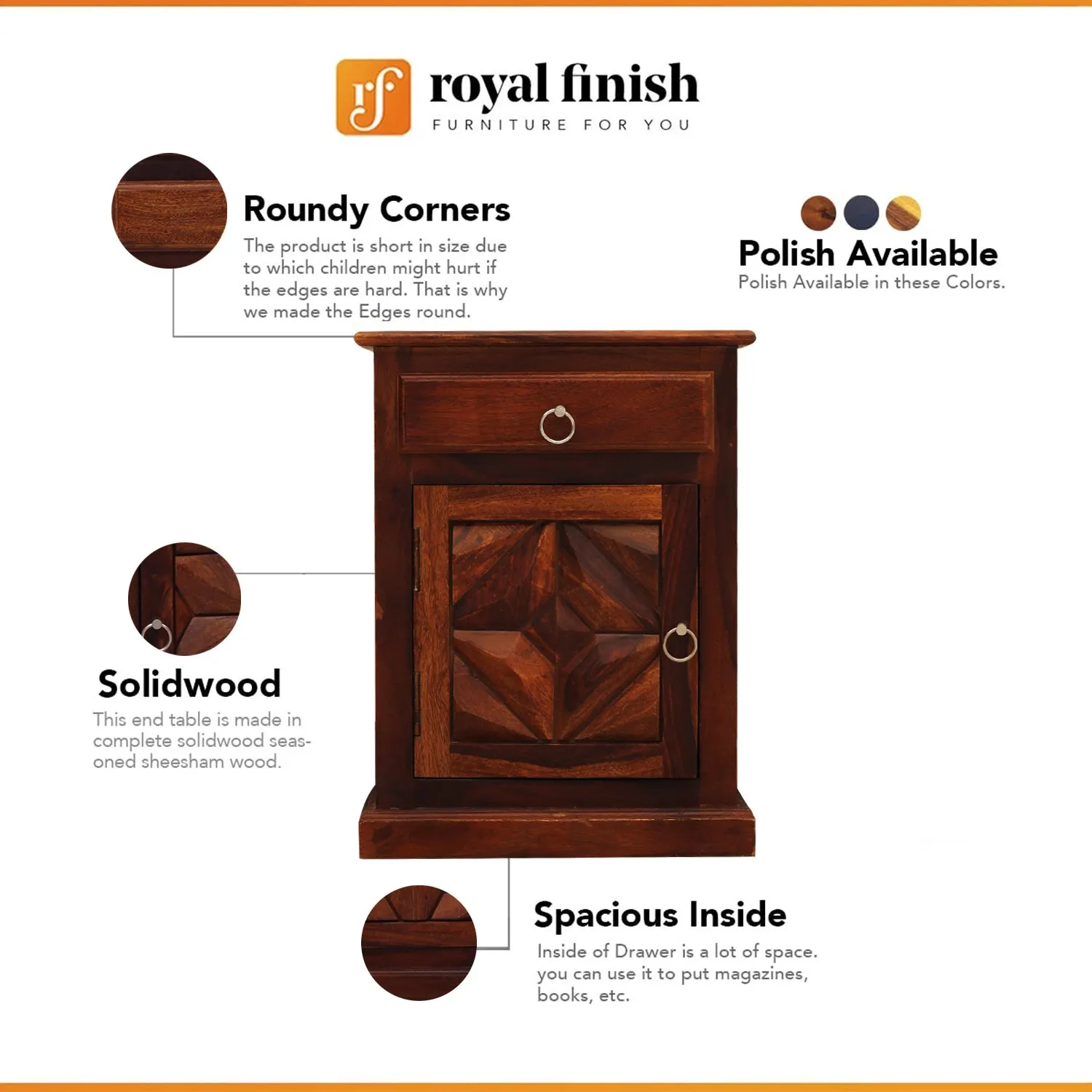 Royal Finish Tranquil Bedside Table In Furniture Sheesham Wood In Natural sheesham wood bed image 2