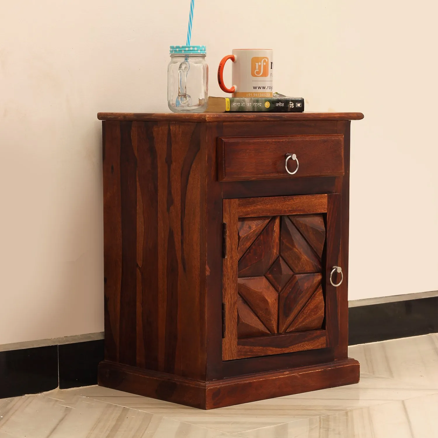 Royal Finish Tranquil Bedside Table In Furniture Sheesham Wood In Natural sheesham wood bed image 6