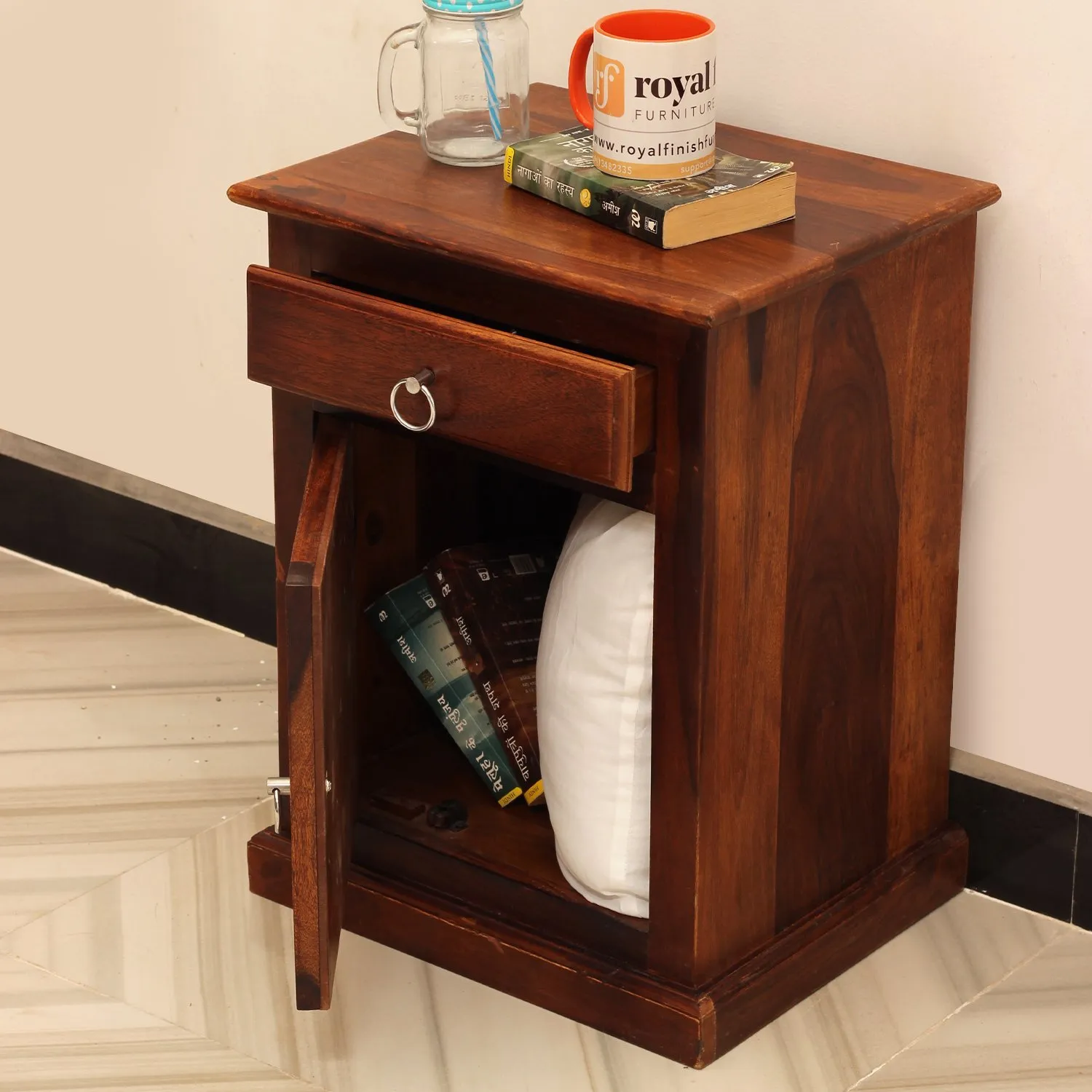 Royal Finish Tranquil Bedside Table In Furniture Sheesham Wood In Natural sheesham wood bed image 7