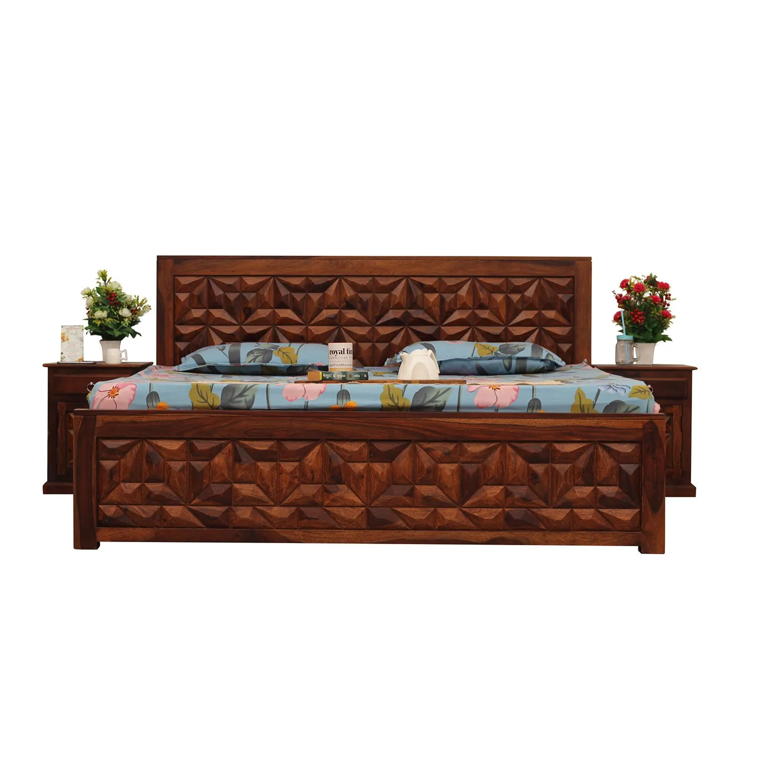 Royal Finish Spinster King Size Bed In Natural Colour With Matte Finished sheesham wood bed image 6