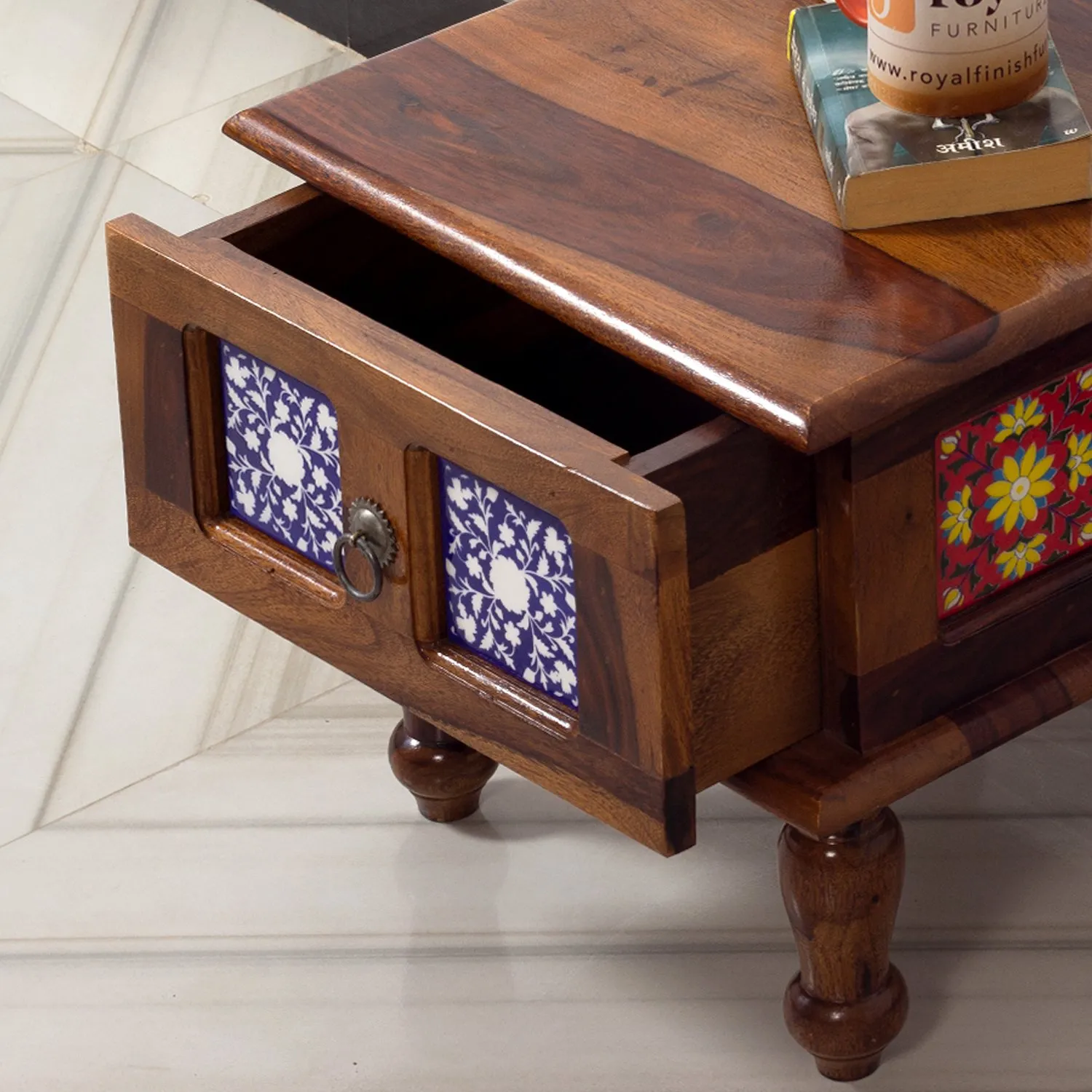 Royal Finish Sheesham Wood Bedside Table, 43 cm (L) x 43 cm (W) x 38 cm (H) sheesham wood bed image 6