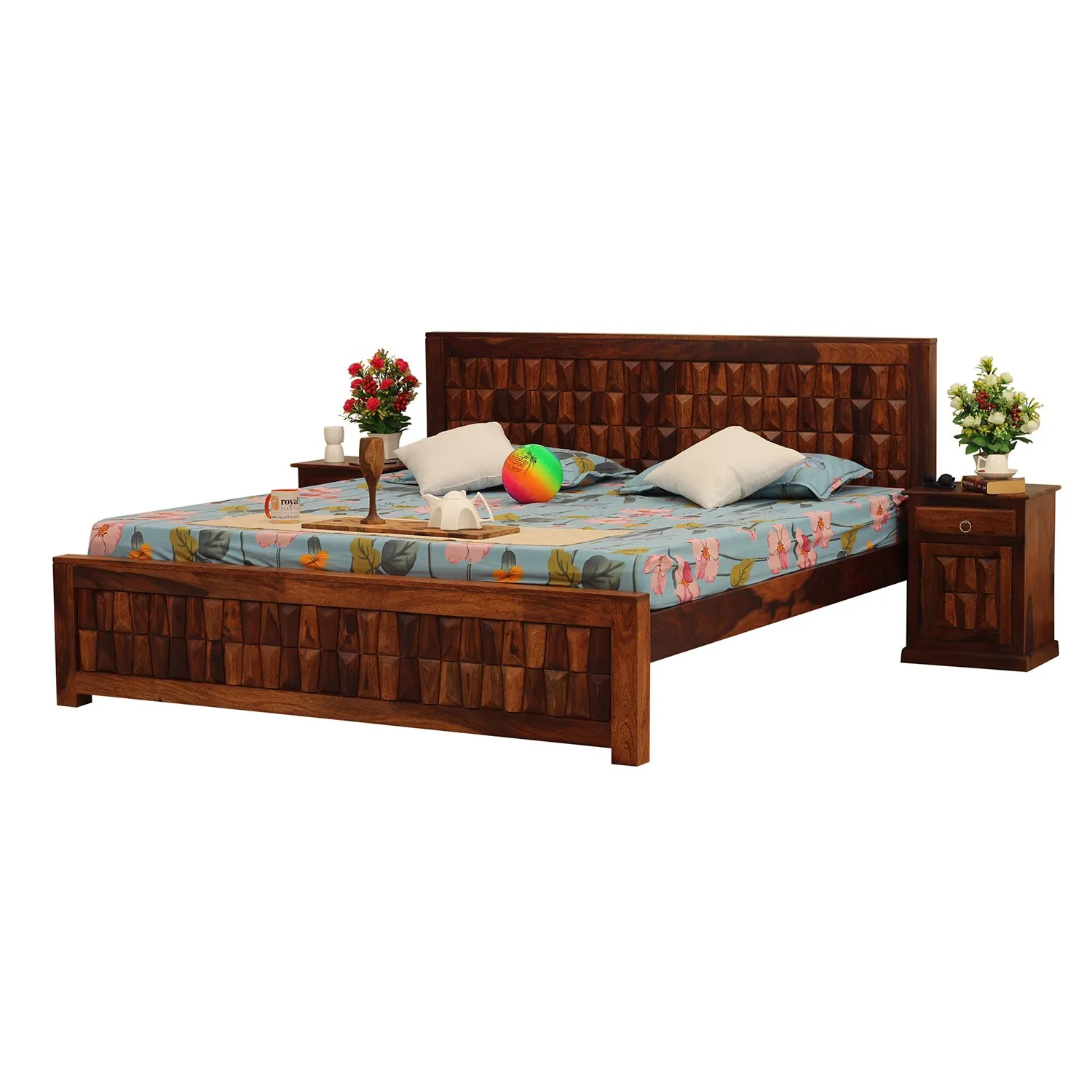 Royal Finish Slumber Craft King Size Bed In Natural Colour With Matte Finish sheesham wood bed image 4