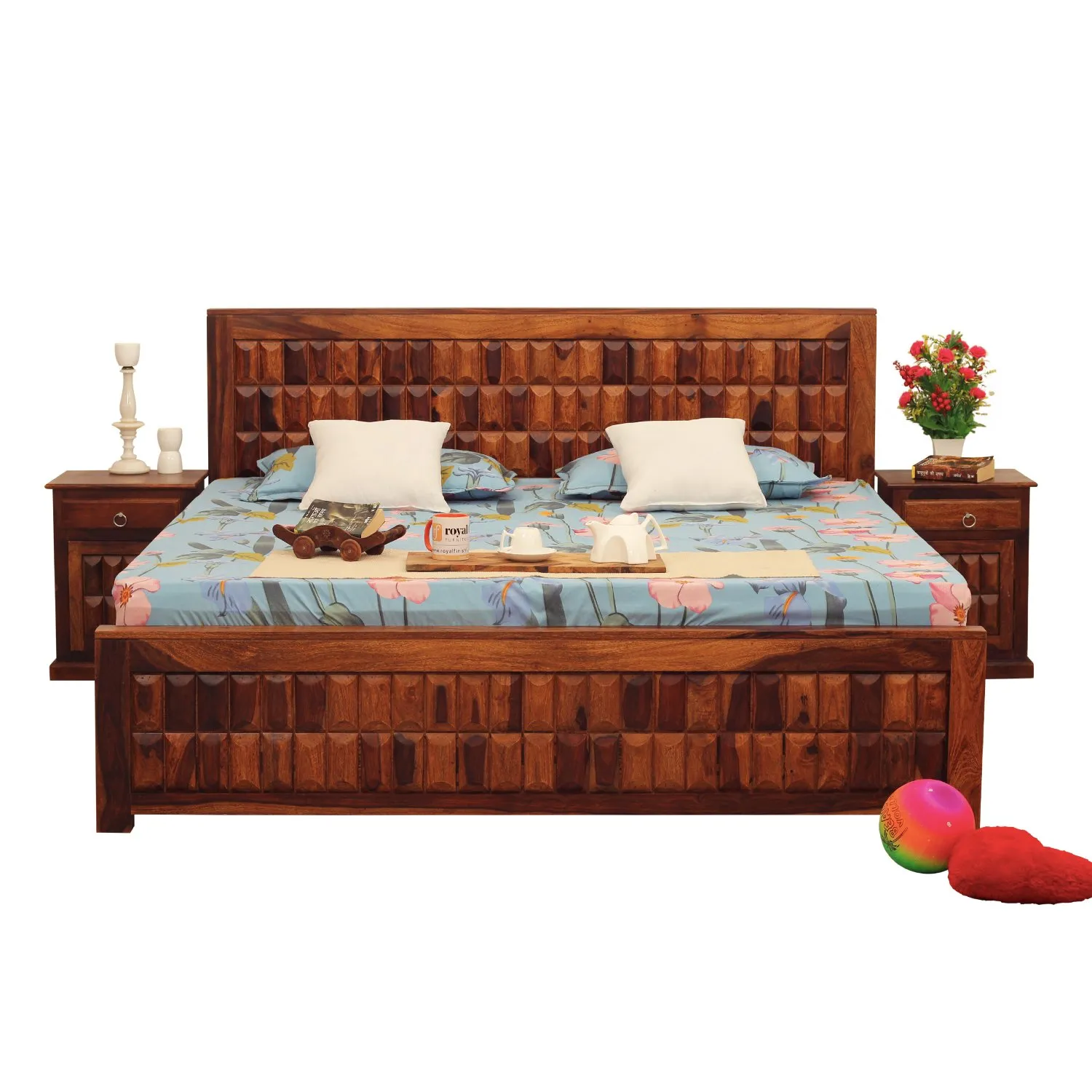 Royal Finish Celiko King Size Bed In Natural Colour With Matte Finish sheesham wood bed image 4