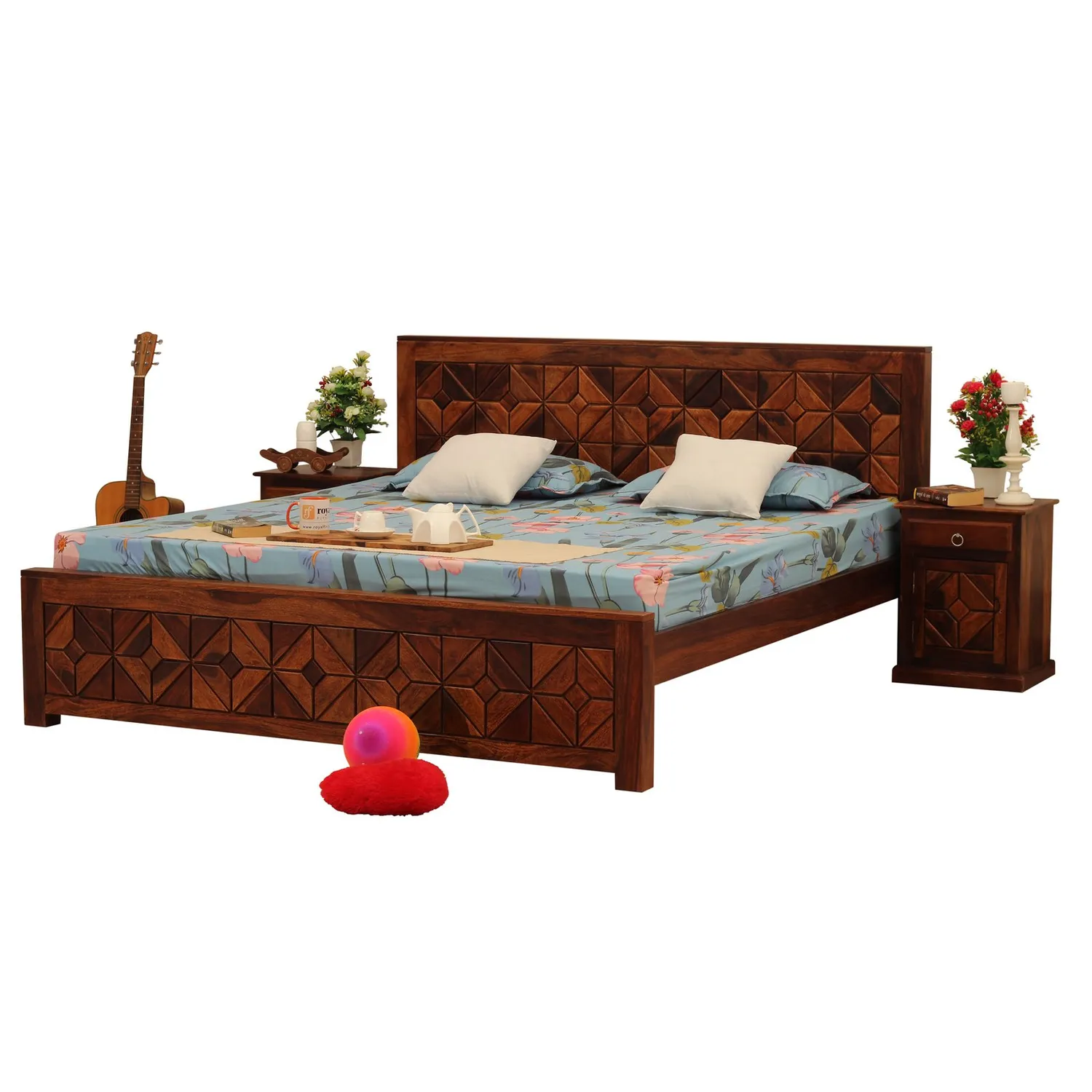 Royal Finish Optima King Size Bed In Natural Colour With Matte Finish sheesham wood bed image 5