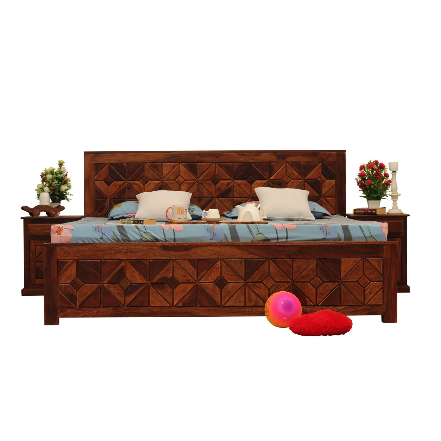 Royal Finish Optima King Size Bed In Natural Colour With Matte Finish sheesham wood bed image 6