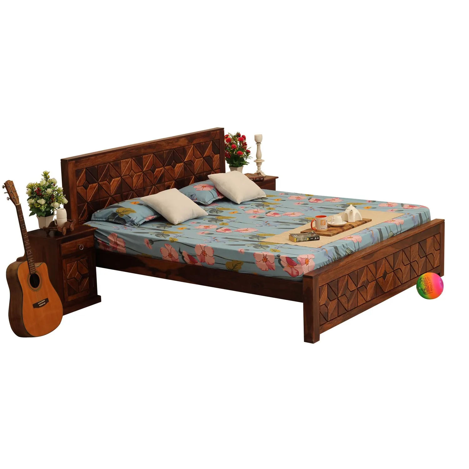 Royal Finish Optima King Size Bed In Natural Colour With Matte Finish sheesham wood bed image 8