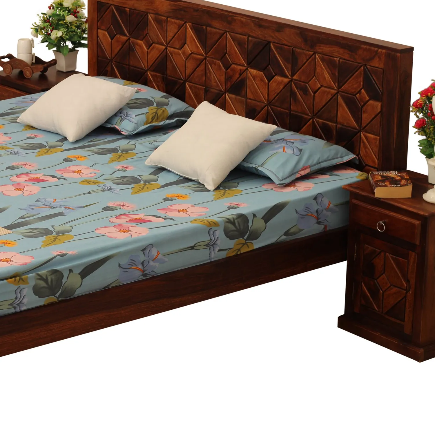 Royal Finish Optima King Size Bed In Natural Colour With Matte Finish sheesham wood bed image 9