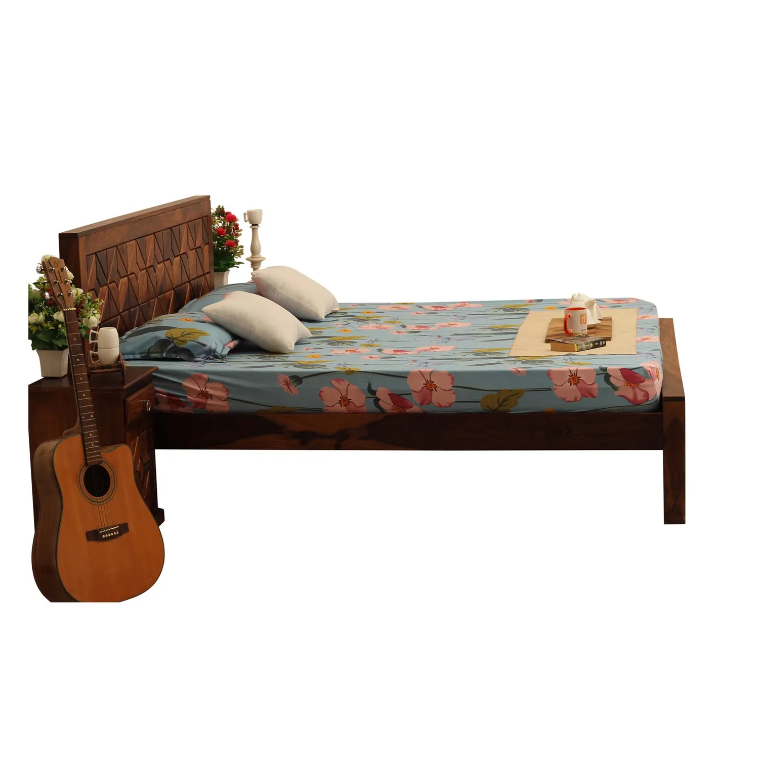 Royal Finish Optima King Size Bed In Natural Colour With Matte Finish sheesham wood bed image 10