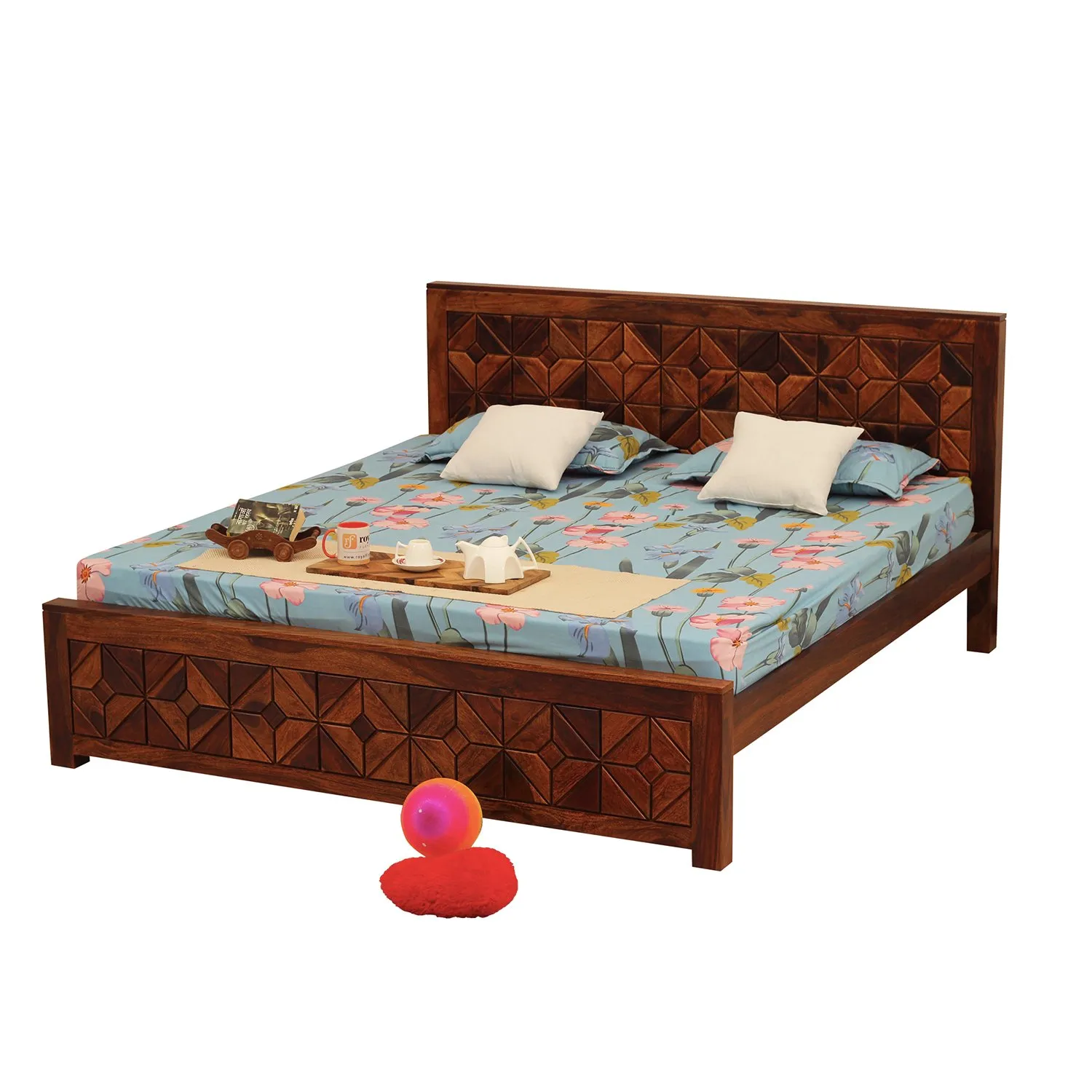 Royal Finish Optima King Size Bed In Natural Colour With Matte Finish sheesham wood bed image 12